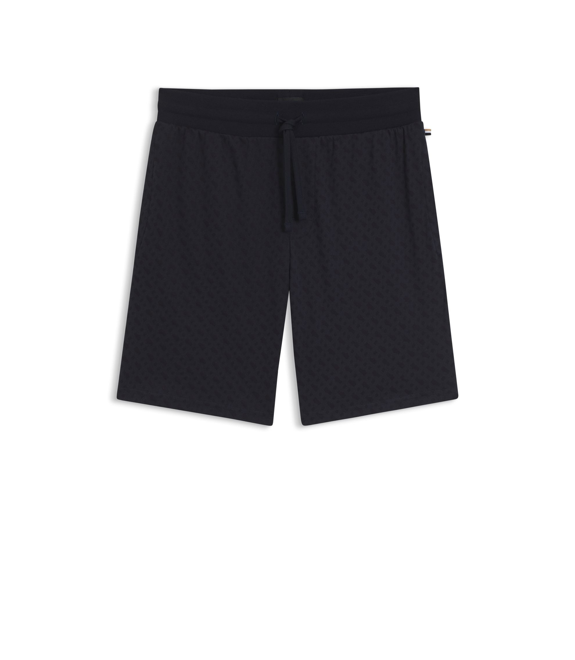 Boss Drawstring Pajama Shorts In Cotton With Printed Branding Dark Blue
