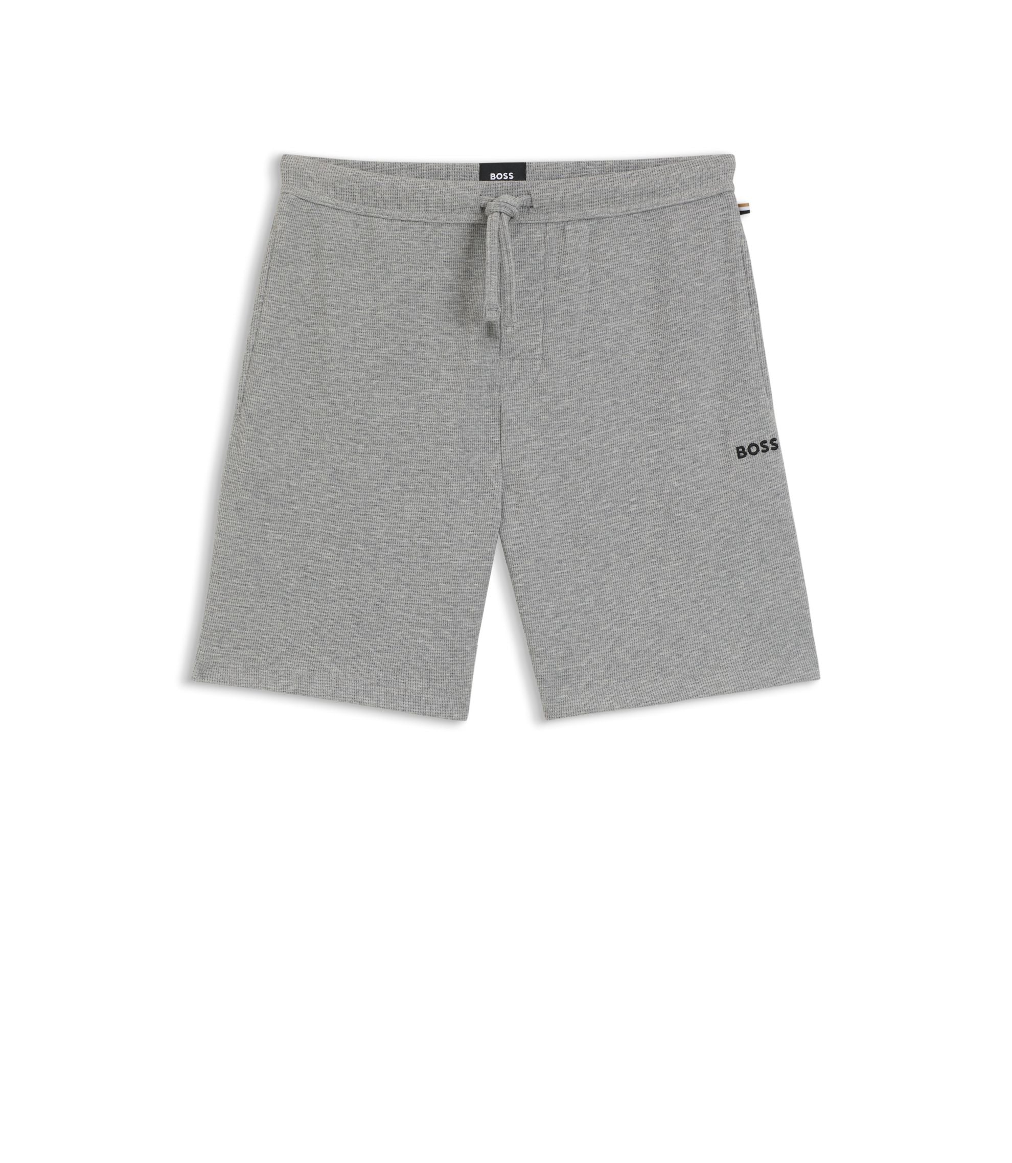 Boss Cotton Blend Pajama Shorts With Embroidered Logo Grey