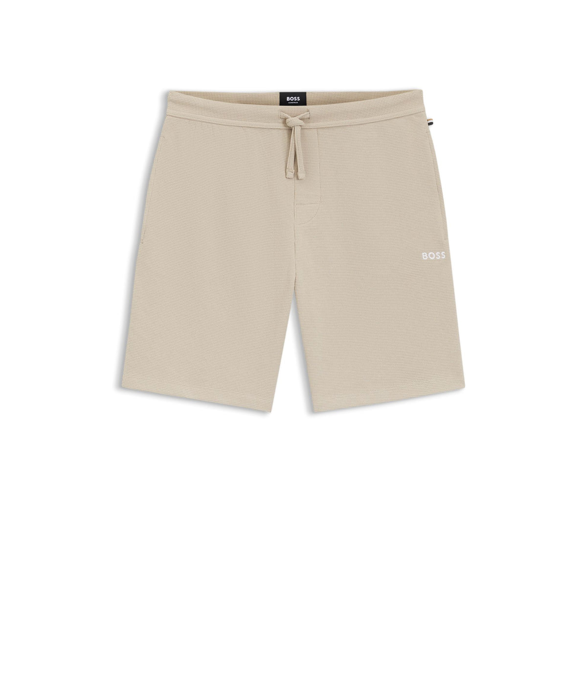 Boss Cotton Blend Pajama Shorts With Embroidered Logo Light Beige