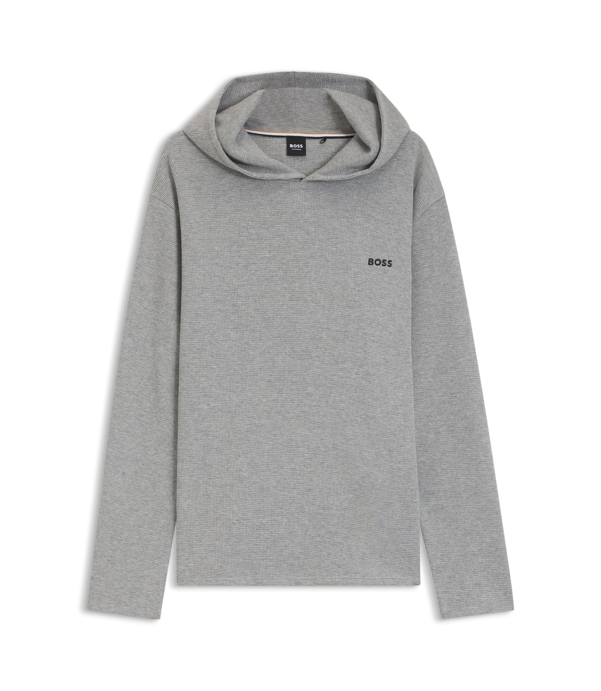 Boss Cotton Blend Pajama Hoodie With Waffle Structure Grey