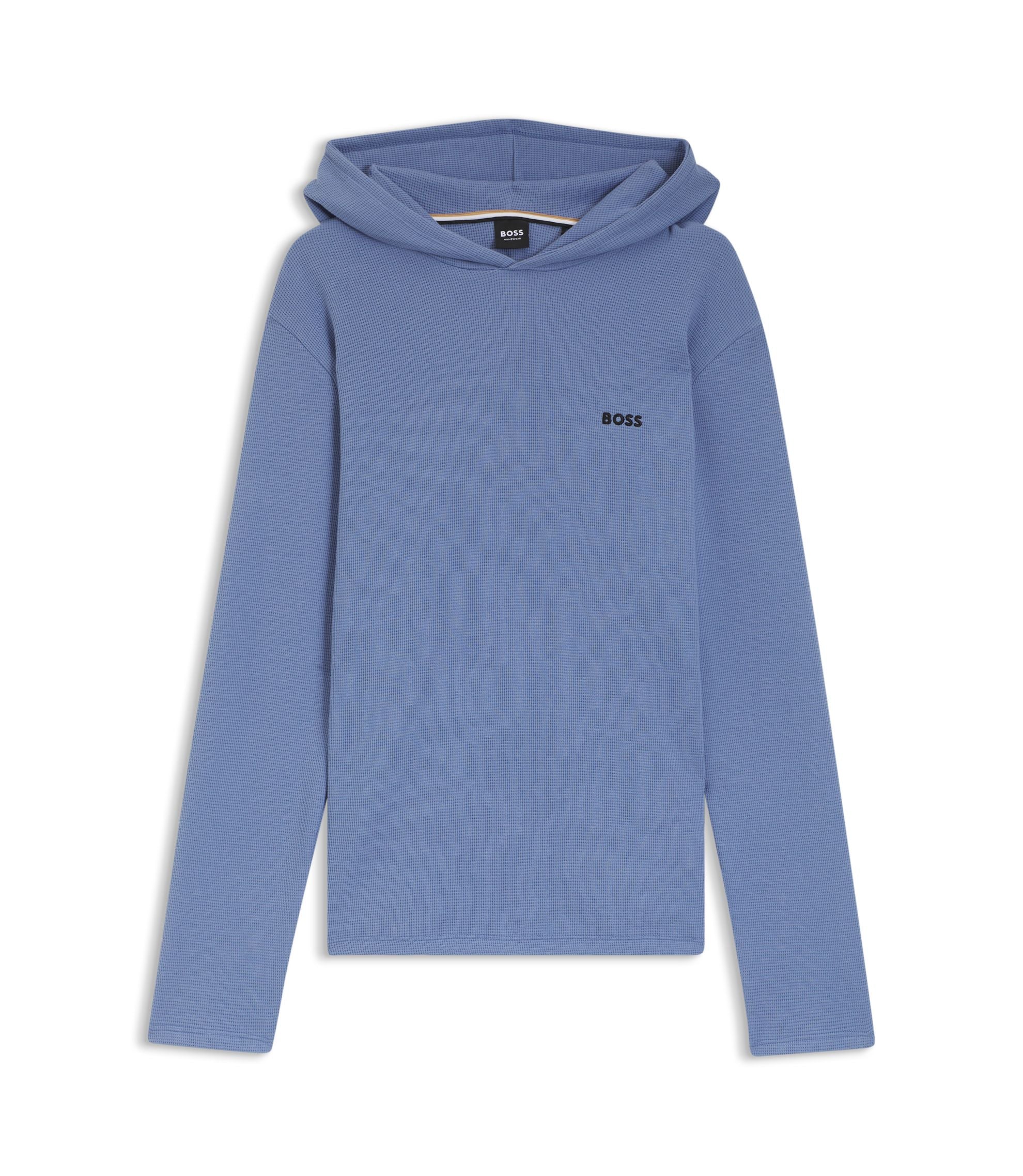 Boss Cotton Blend Pajama Hoodie With Waffle Structure Light Blue