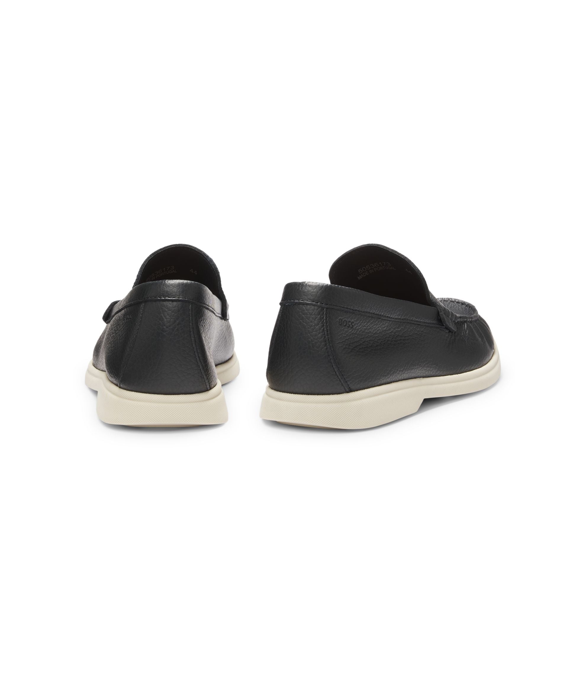 Boss Logo Detail Moccasins In Tumbled Leather Black Black