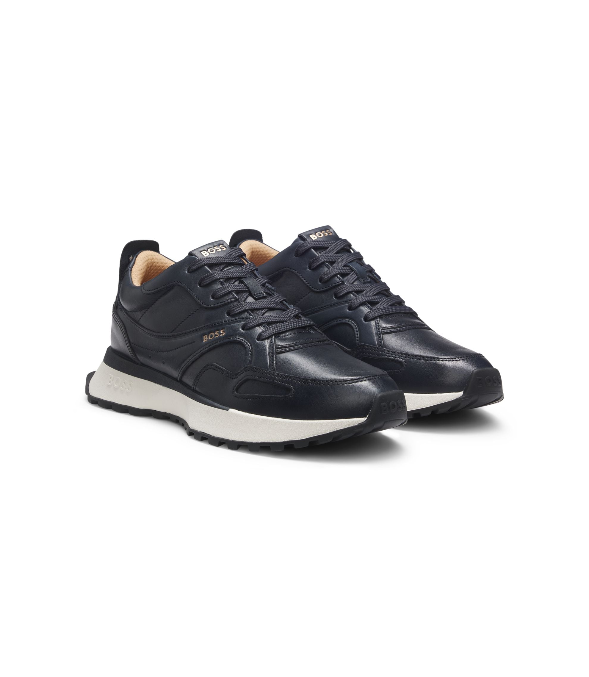 Boss Trainers In Burnished Leather Dark Blue Dark Blue