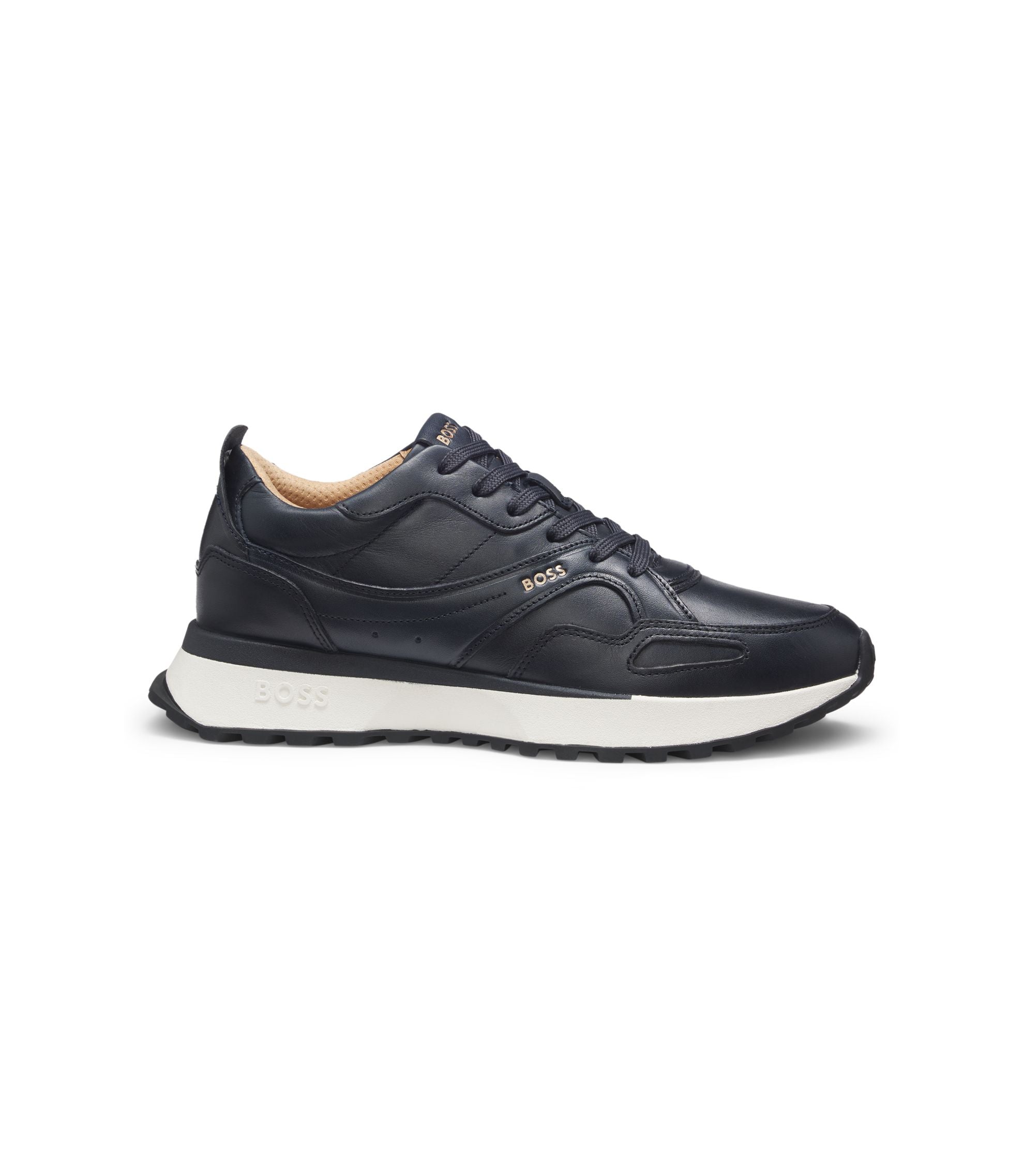 Boss Trainers In Burnished Leather Dark Blue Dark Blue