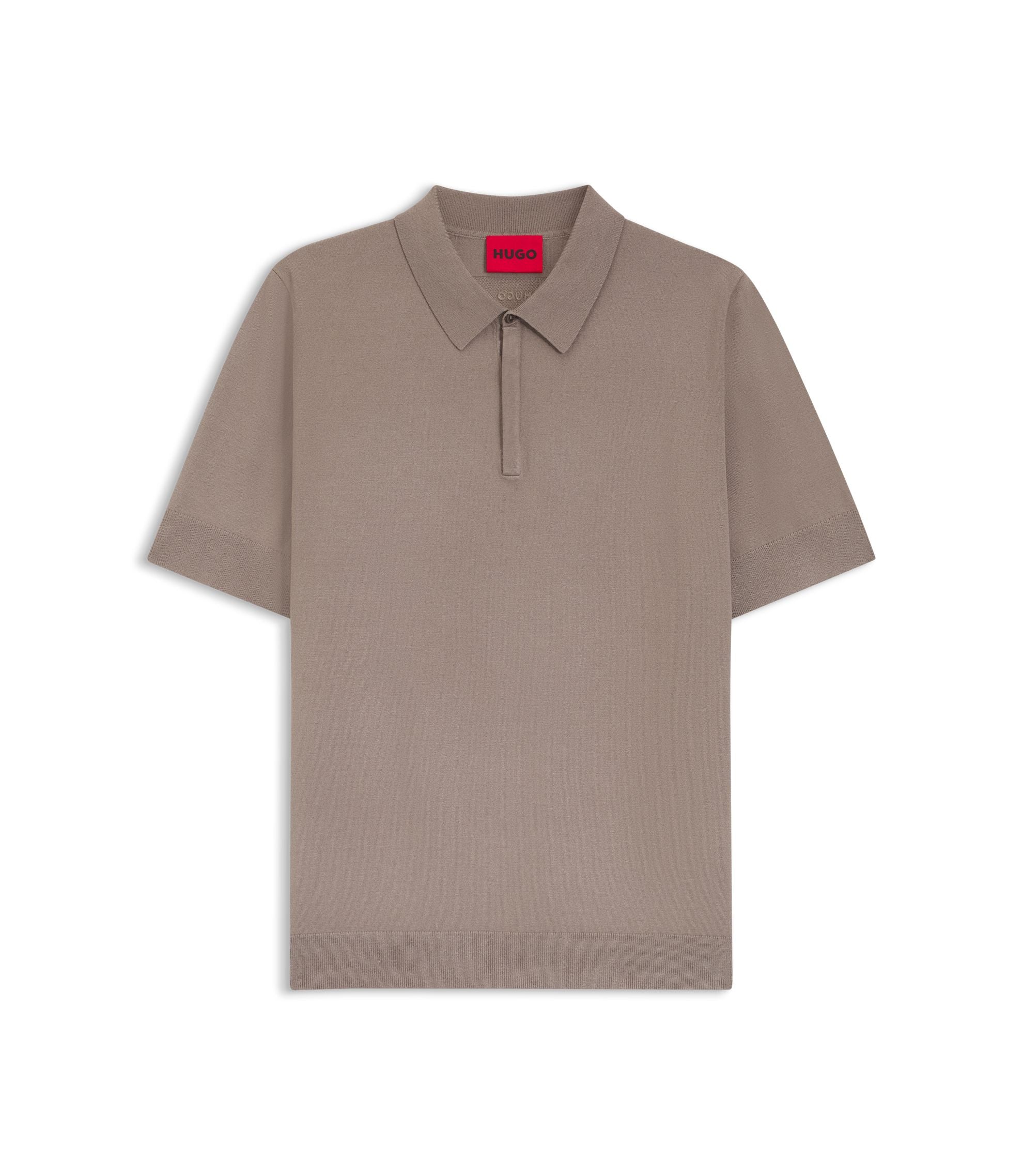 Hugo Knit Polo Sweater With Covered Placket Light Brown