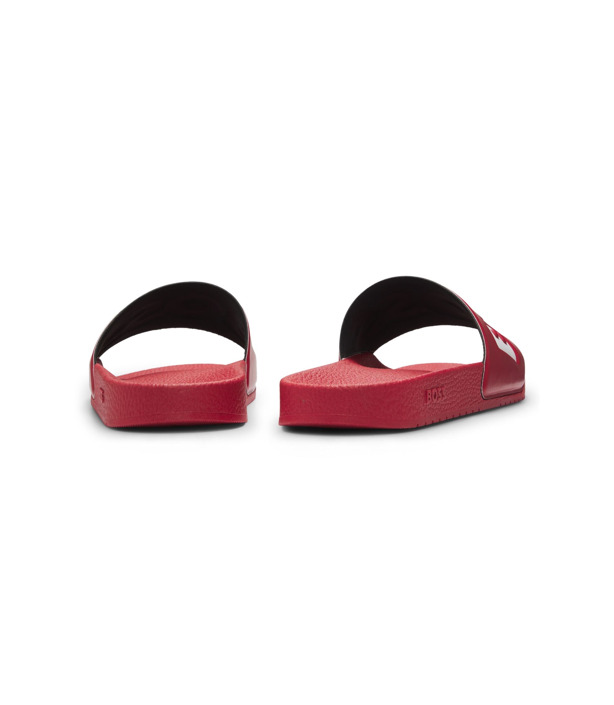 Boss Italian Made Slides With Large Logo Detail Dark Red Dark Red