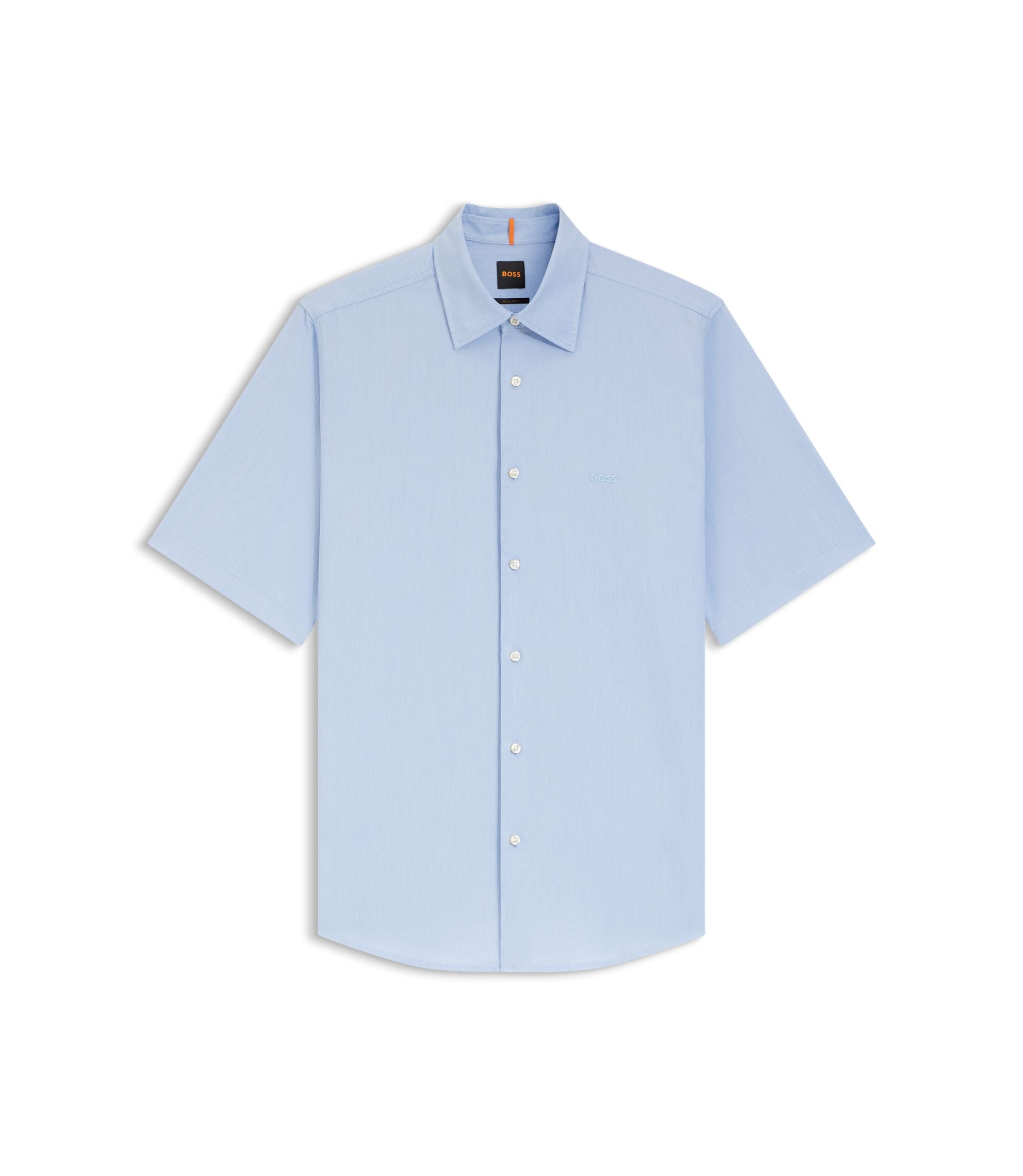 Boss Regular Fit Shirt In Oxford Cotton Light Blue