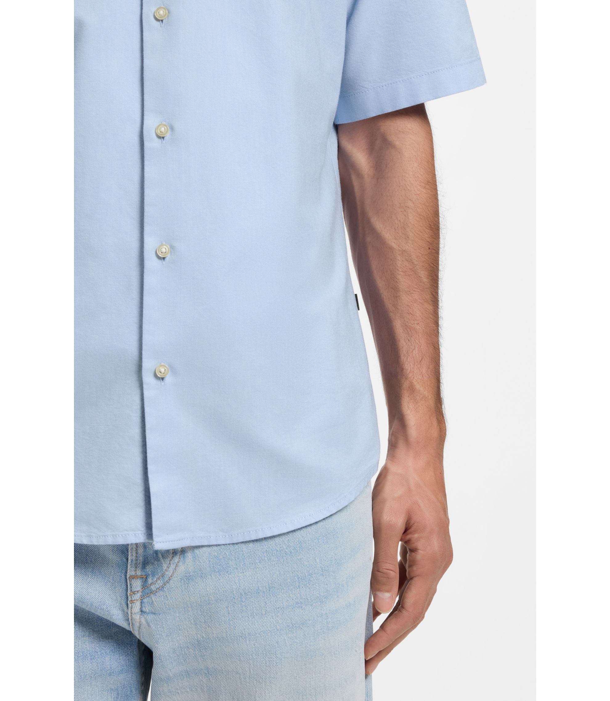 Boss Regular Fit Shirt In Oxford Cotton Light Blue