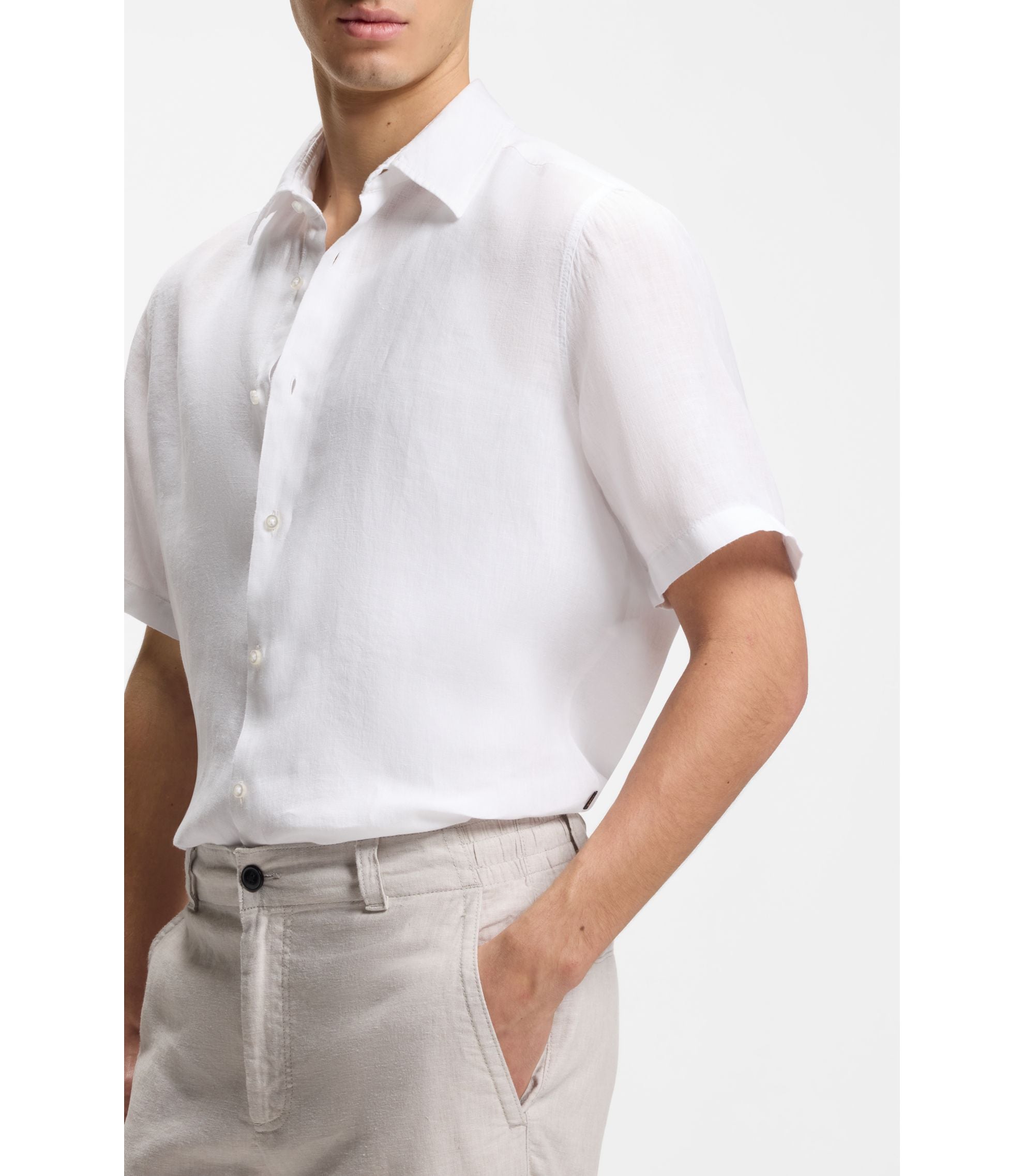 Boss Regular Fit Shirt In Linen White