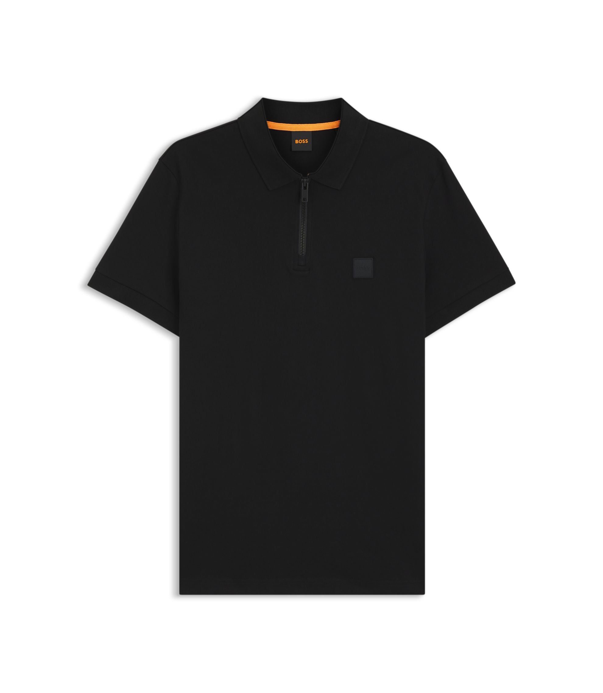 Boss Stretch Cotton Slim Fit Polo Shirt With Logo Patch Black