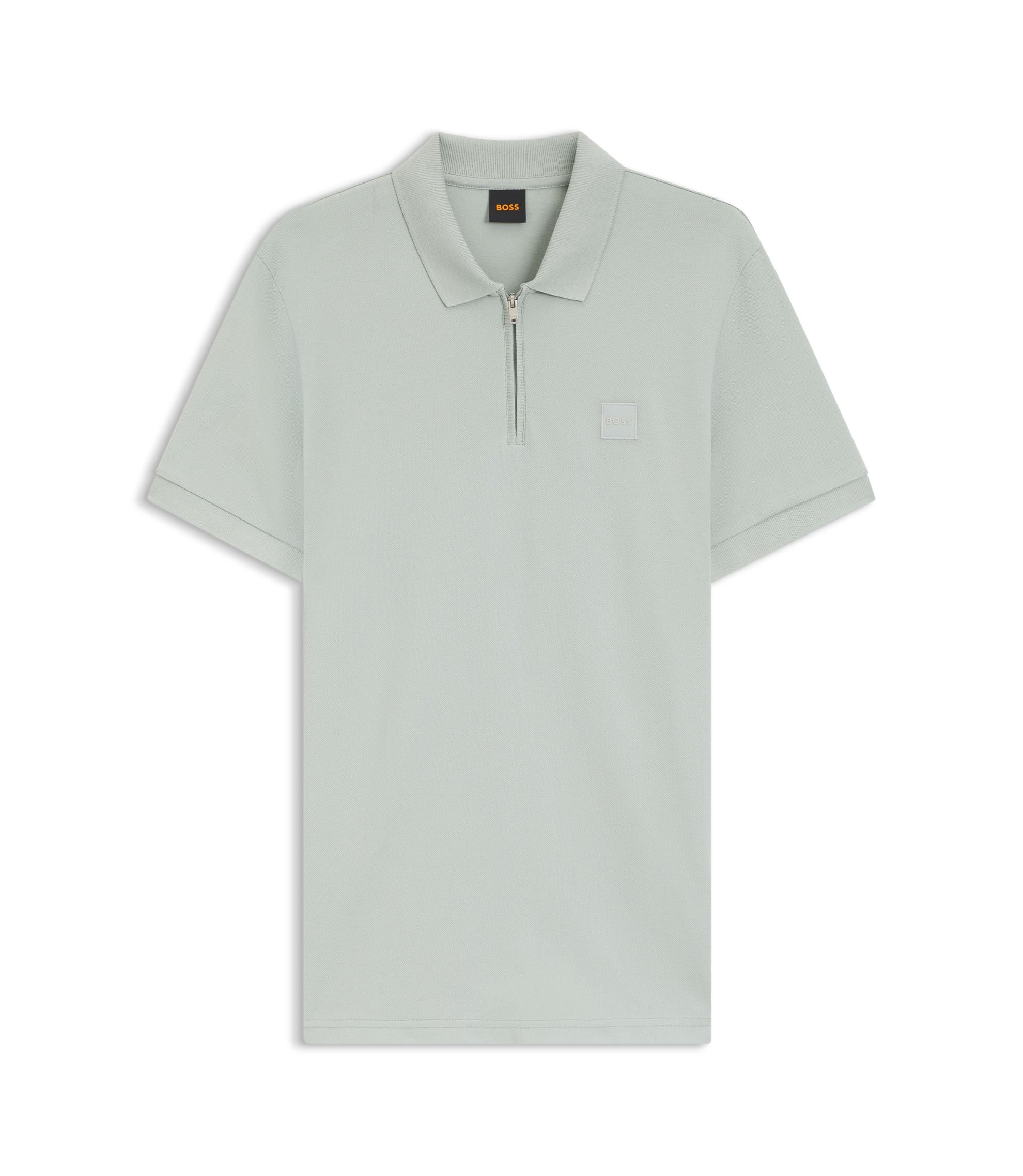 Boss Stretch Cotton Slim Fit Polo Shirt With Logo Patch Silver