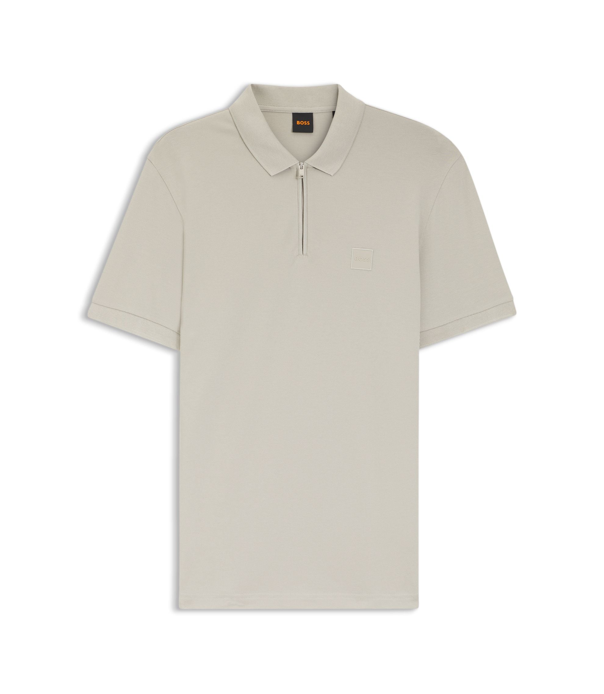 Boss Stretch Cotton Slim Fit Polo Shirt With Logo Patch Light Grey