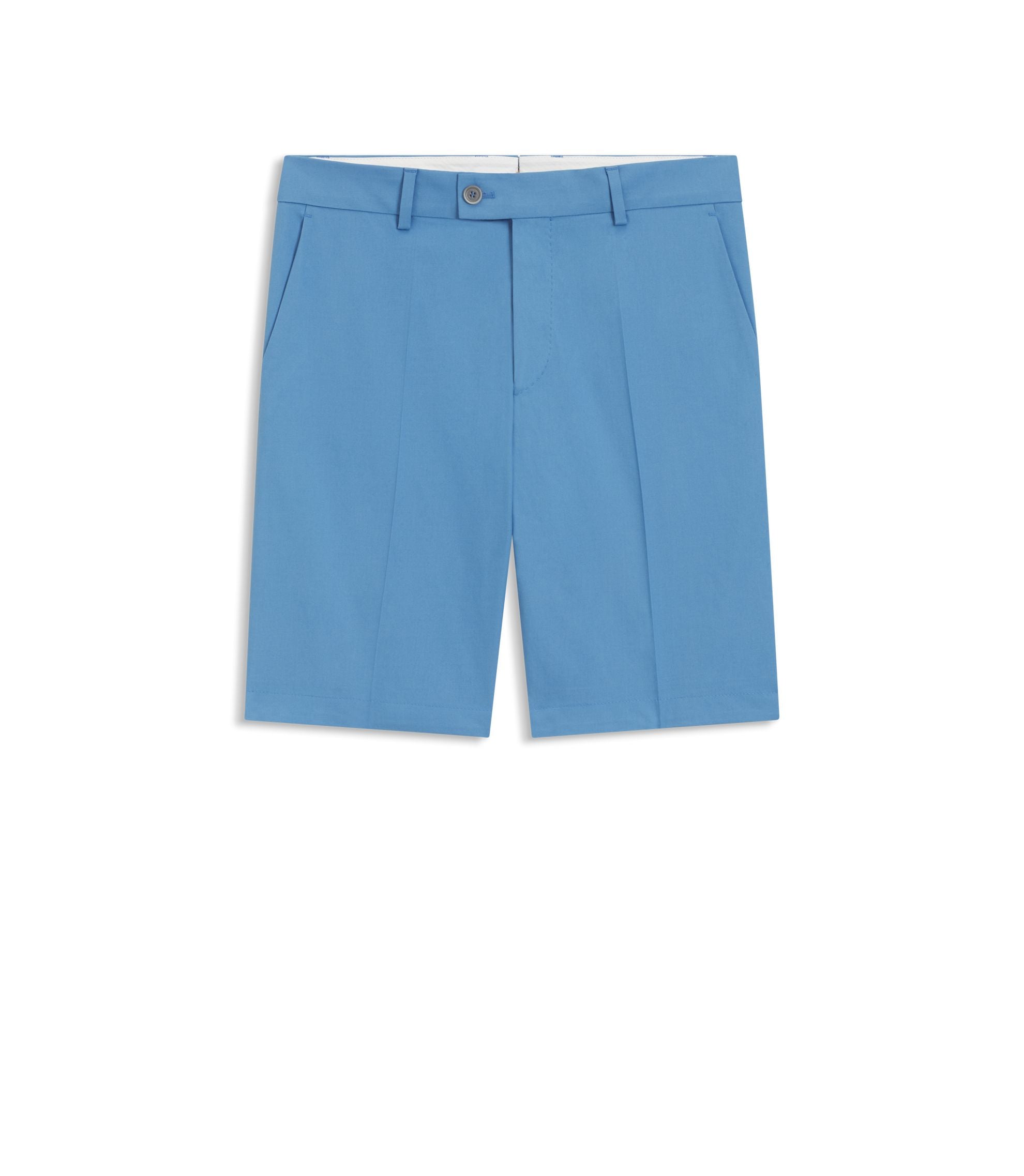 Boss Tapered Fit Shorts In Cotton Silk And Stretch Light Blue