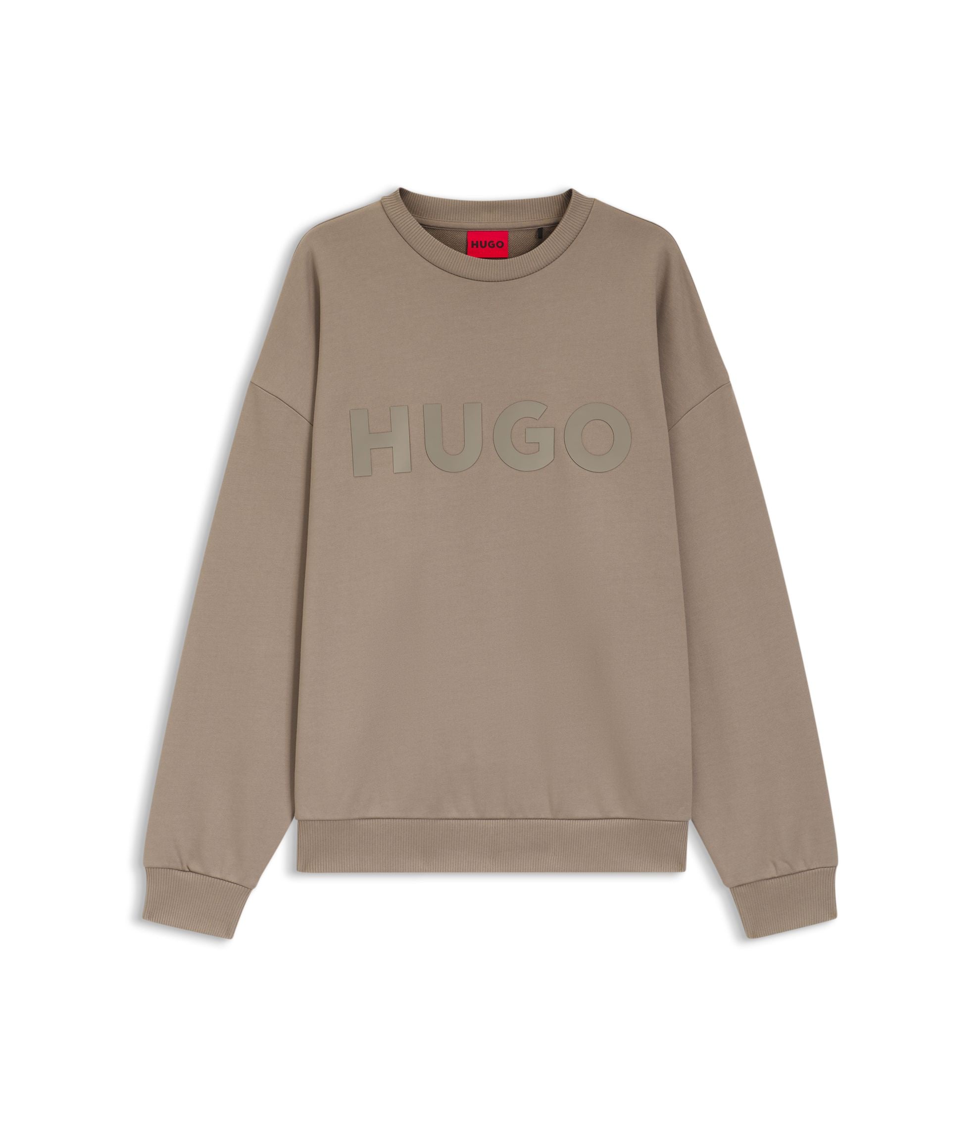Hugo Oversize Fit Sweatshirt In Cotton Terry With Tonal Logo Light Brown