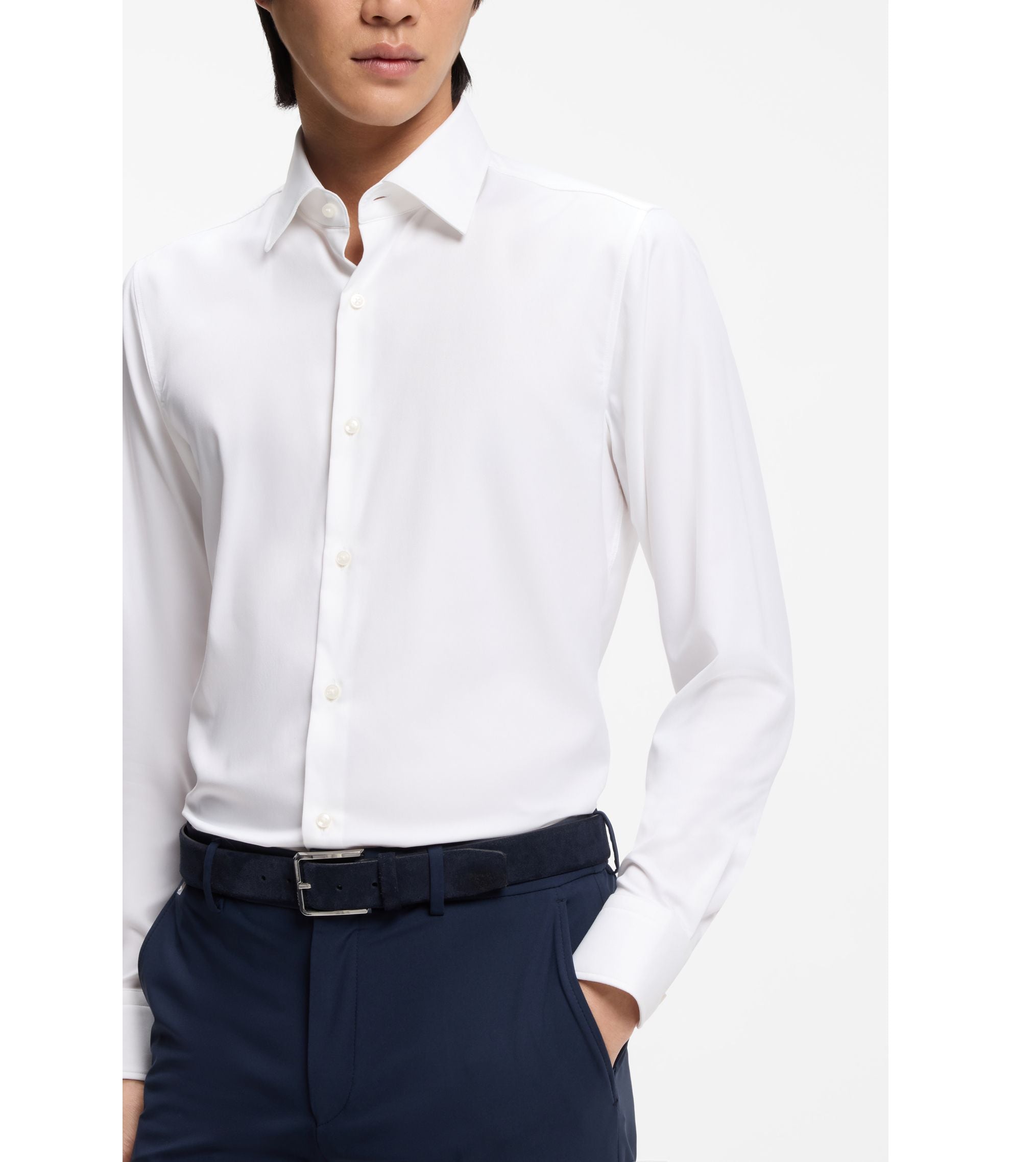 Boss Slim Fit Shirt In Performance Stretch Twill White