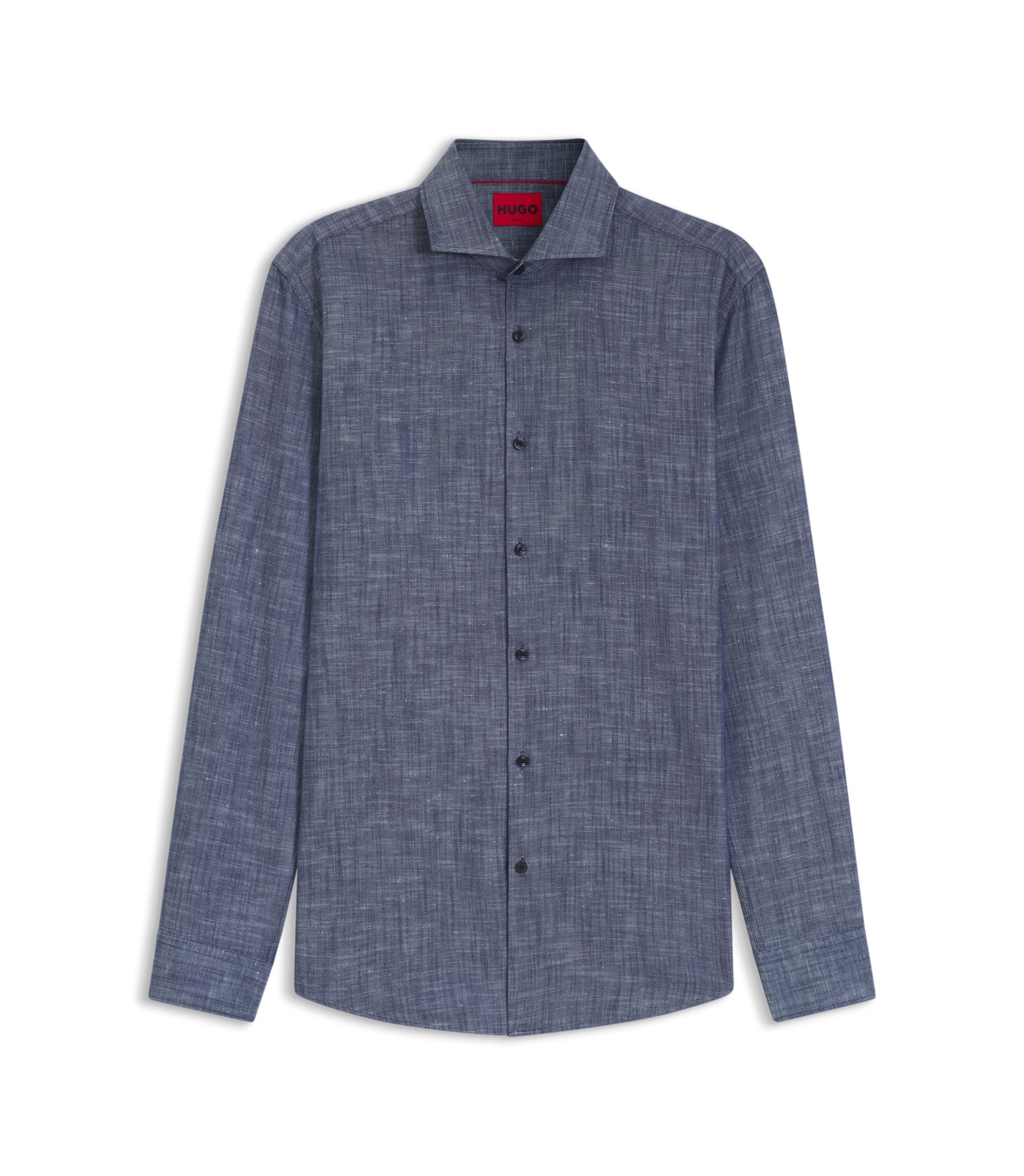 Hugo Slim Fit Shirt In Cotton And Linen Dark Blue