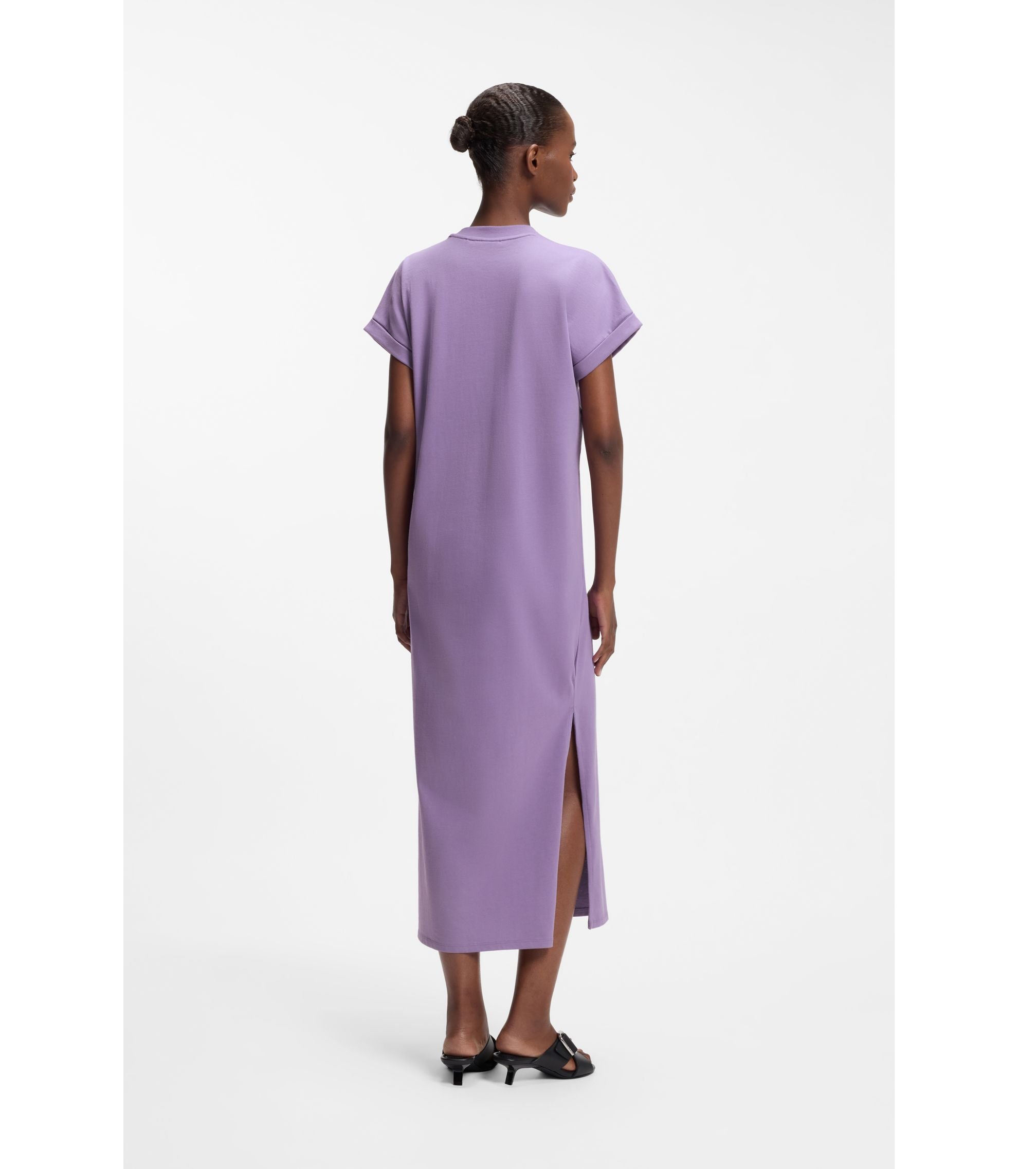 Hugo Cotton Jersey T Shirt Dress With Happy Hugo Logo Purple Women's