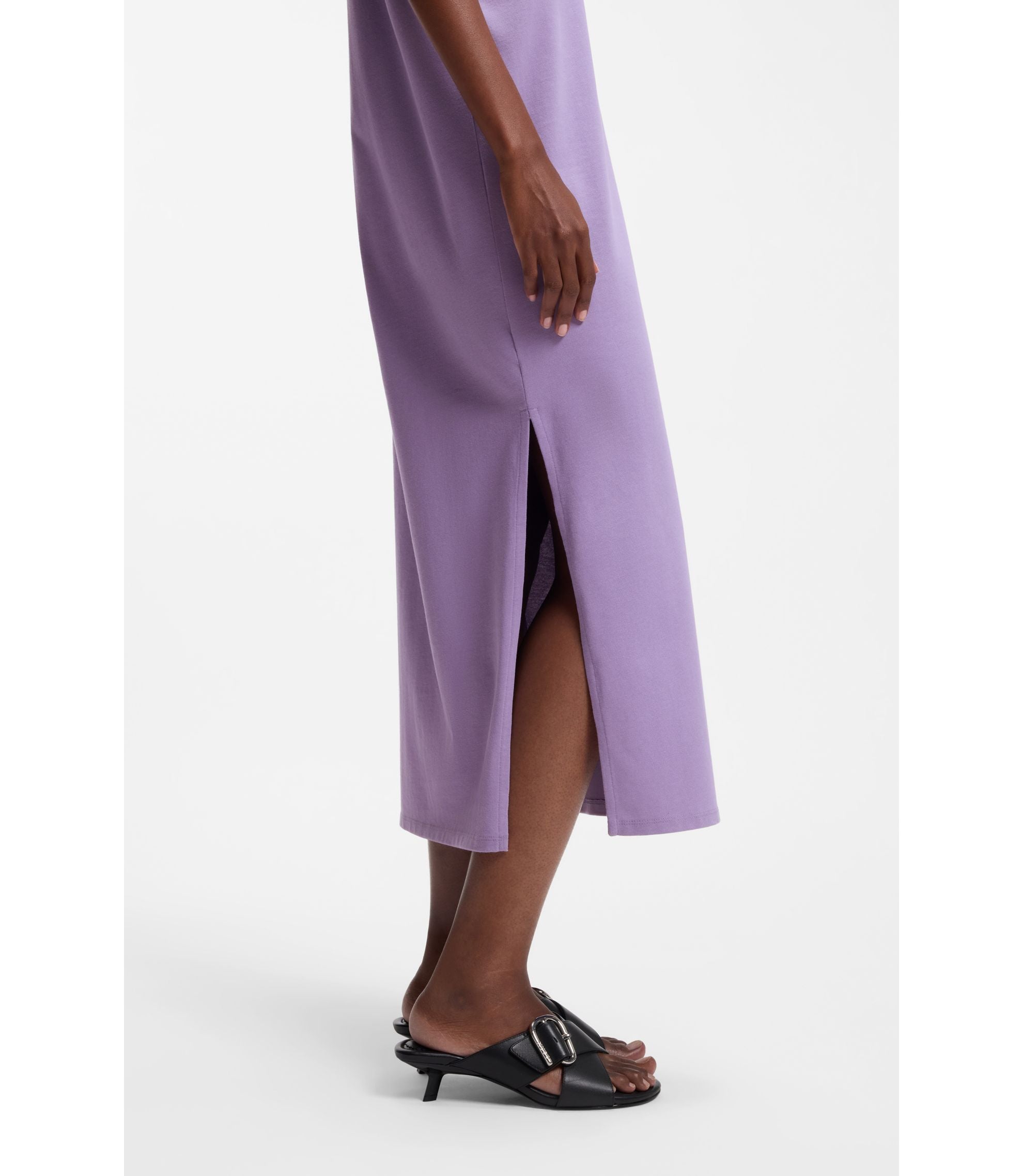 Hugo Cotton Jersey T Shirt Dress With Happy Hugo Logo Purple Women's