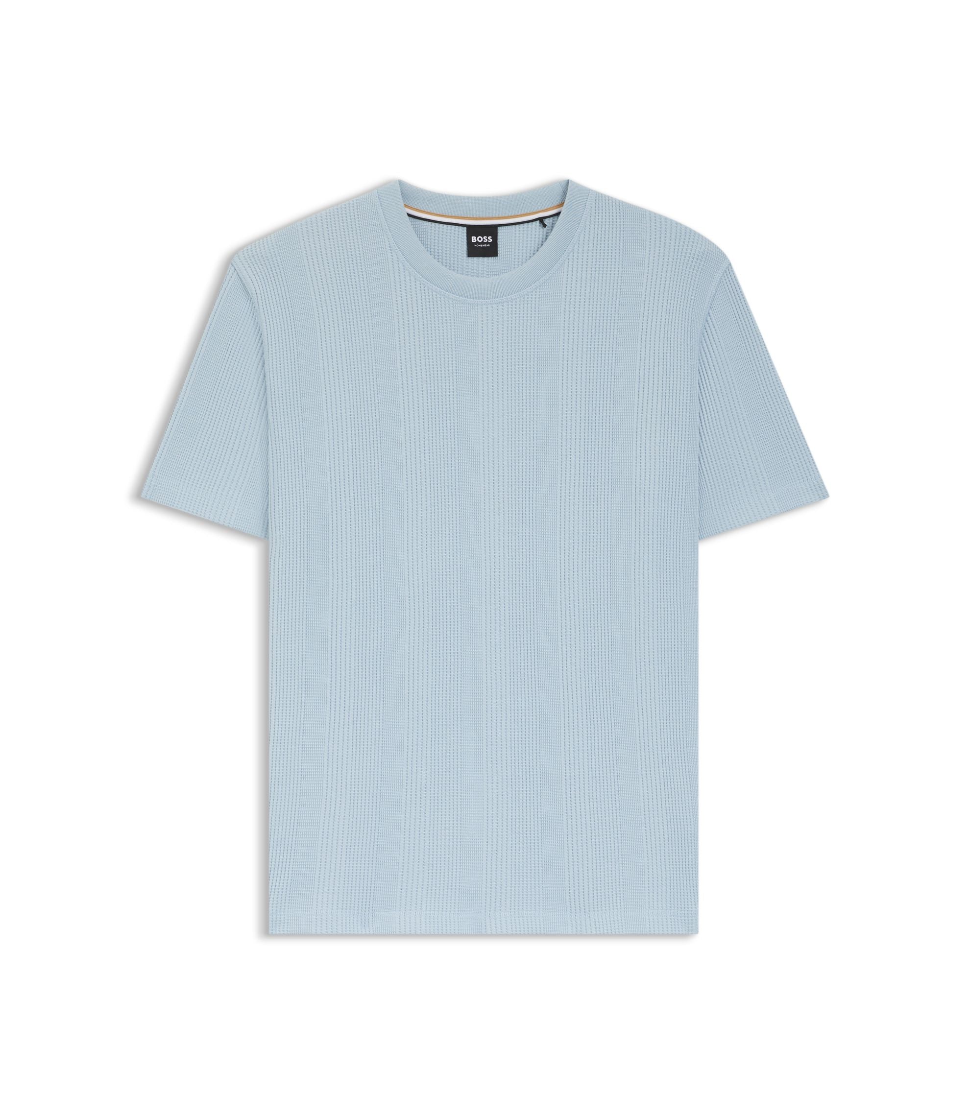 Boss Cotton Blend T Shirt With Waffle Structure Light Blue