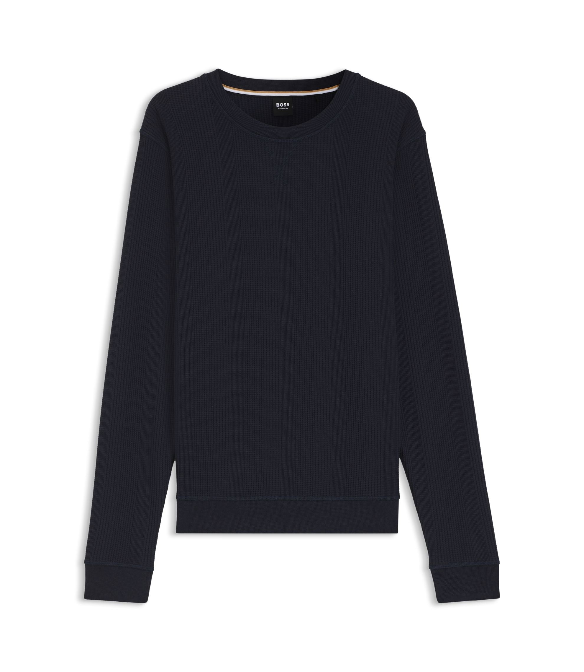 Boss Waffle Texture Sweatshirt In A Cotton Blend Dark Blue