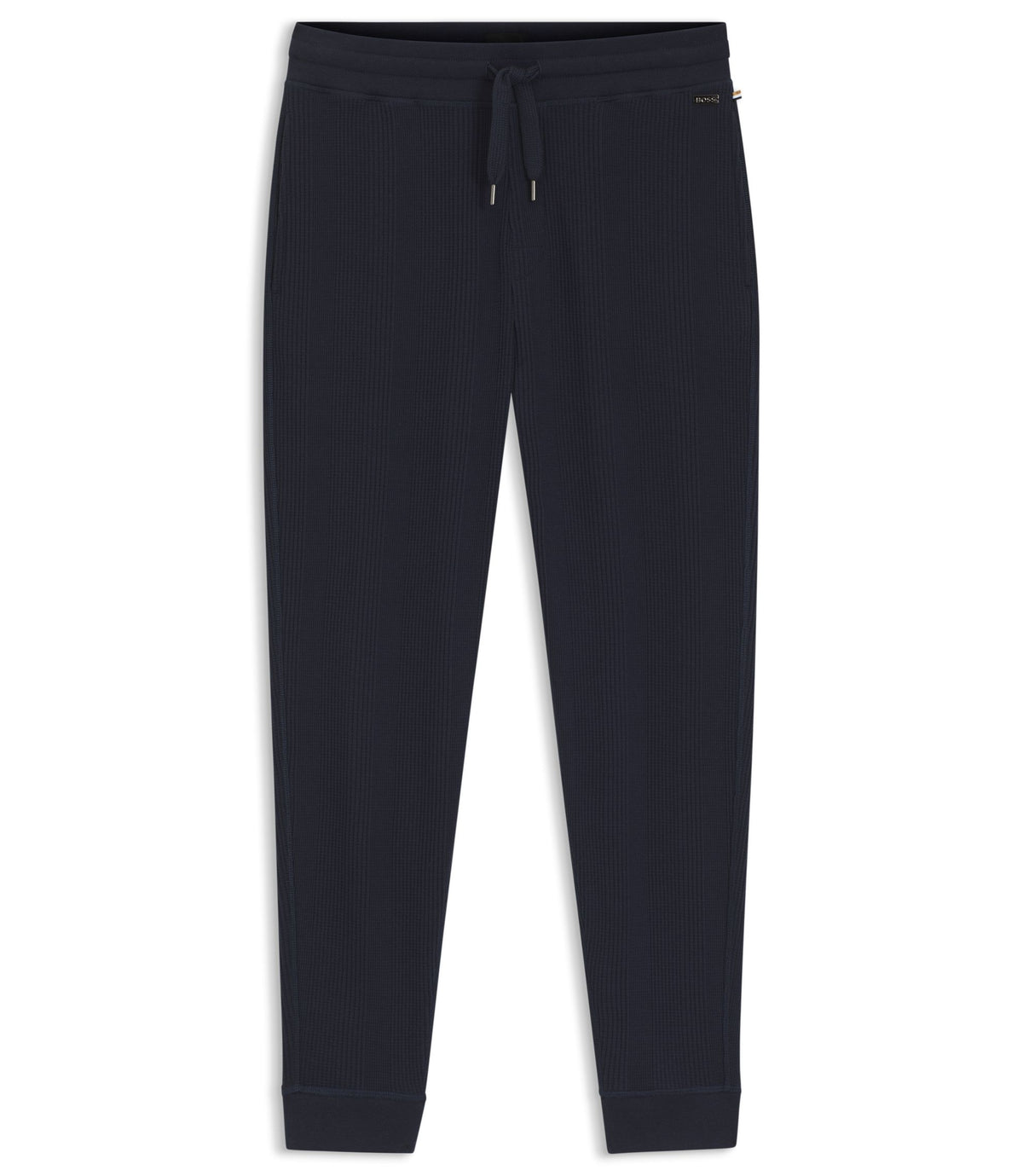 Boss Cotton Blend Sweatpants With Waffle Structure Dark Blue