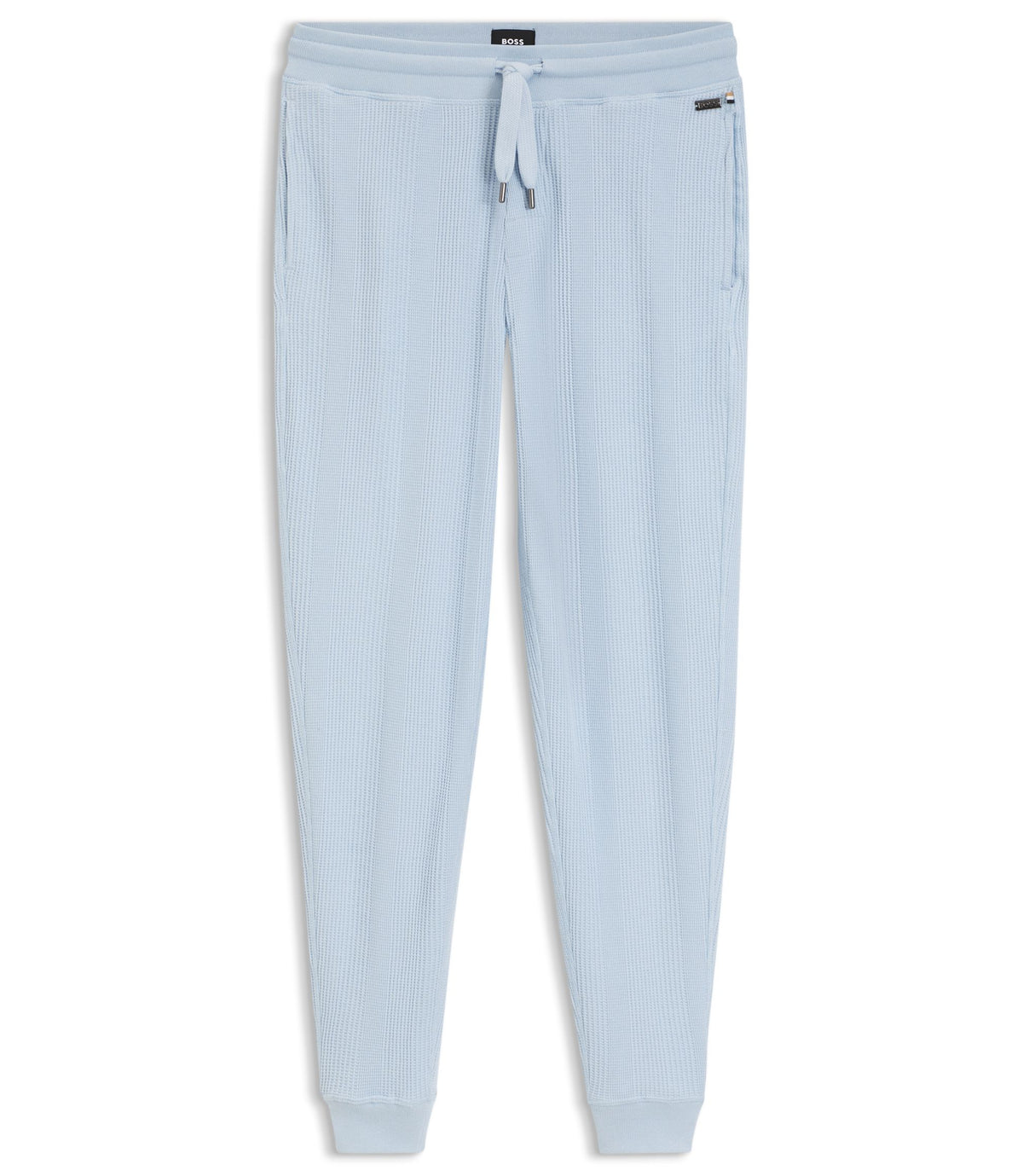 Boss Cotton Blend Sweatpants With Waffle Structure Light Blue