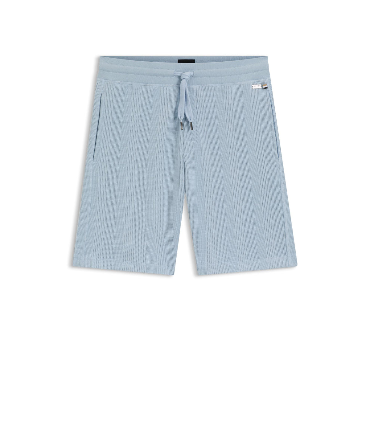 Boss Cotton Blend Shorts With Waffle Texture Light Blue