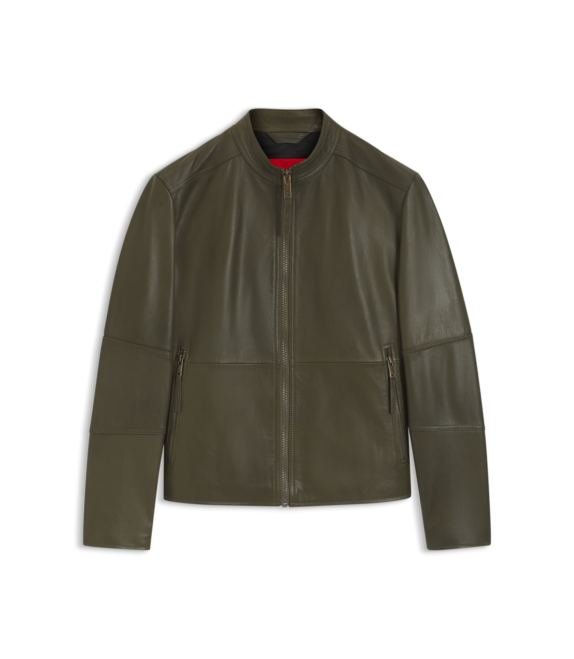 Hugo Grained Leather Jacket In A Slim Fit Light Green