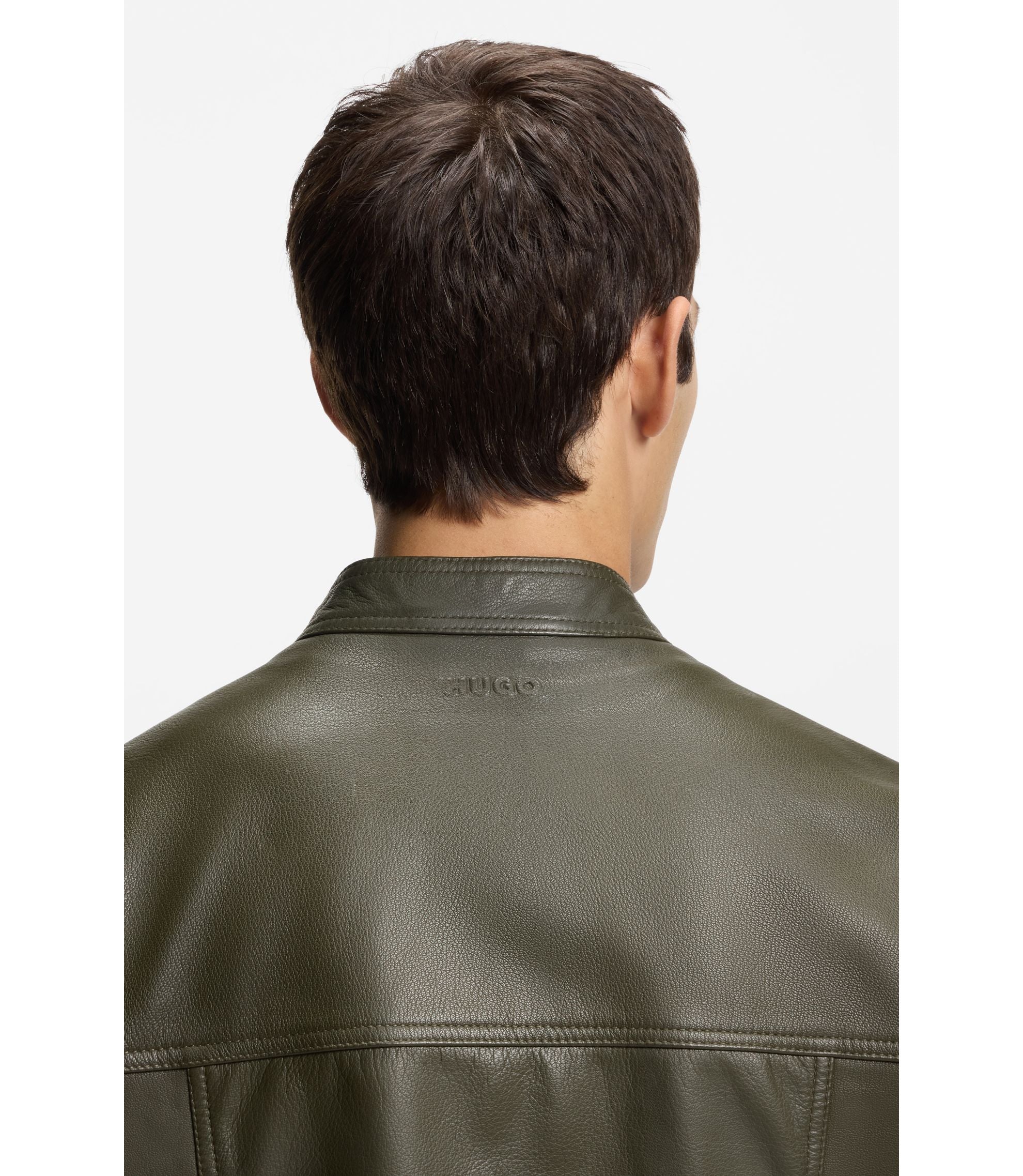Hugo Grained Leather Jacket In A Slim Fit Light Green