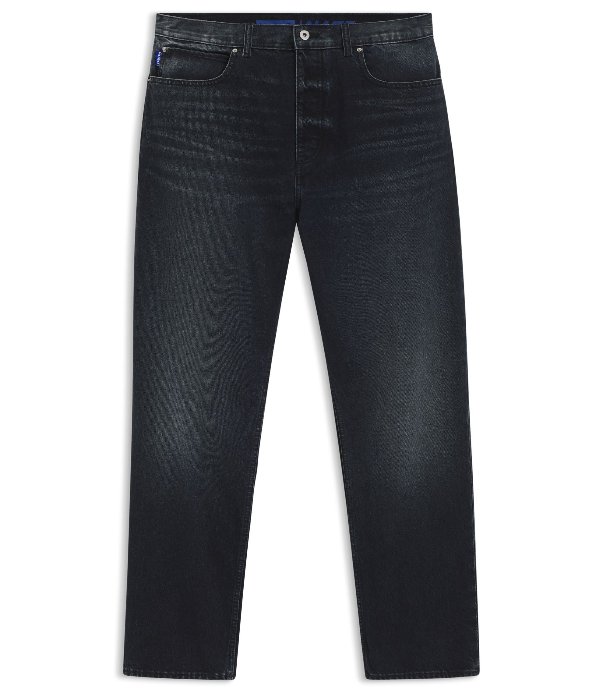 Hugo Blue Black Baggy Fit Jeans In Rigid Denim Dark Blue