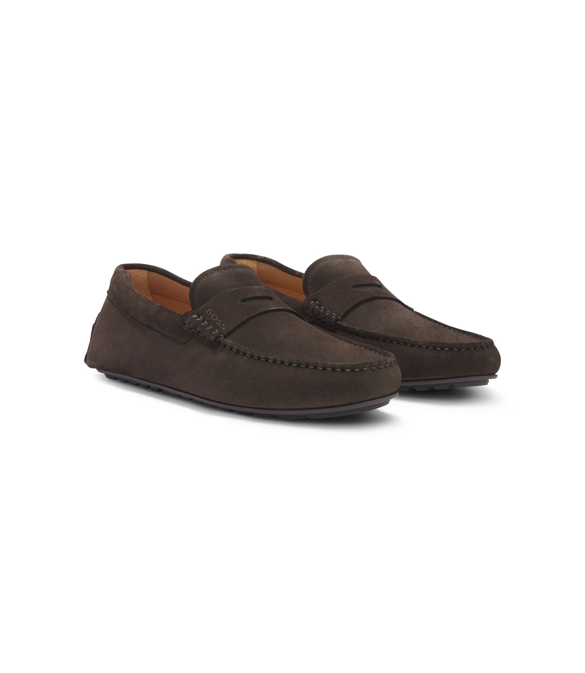 Boss Penny Trim Moccasins In Suede Dark Brown Dark Brown