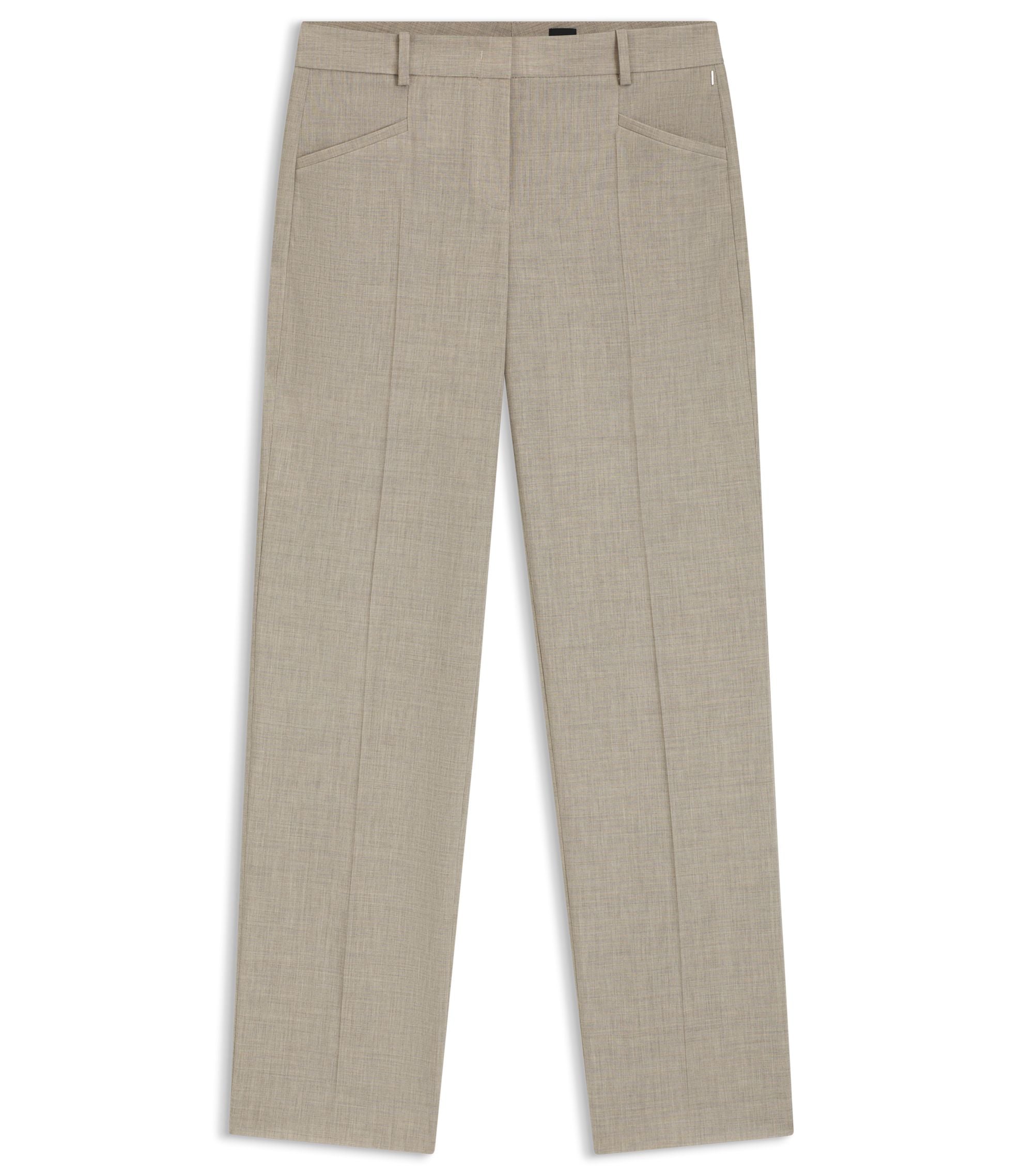 Boss Melange Relaxed Fit Trousers In Virgin Wool Light Beige Women's