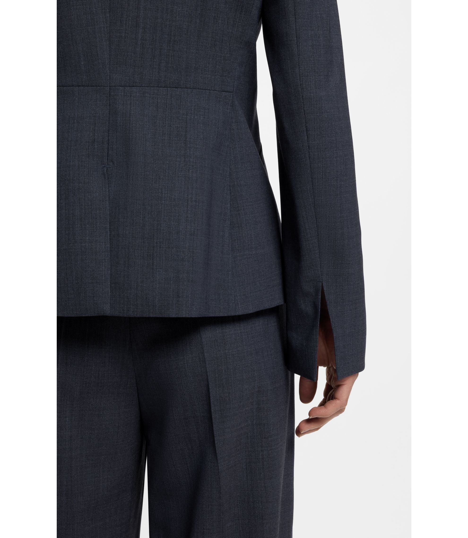 Boss Melange Slim Fit Blazer In Virgin Wool Dark Blue Women's