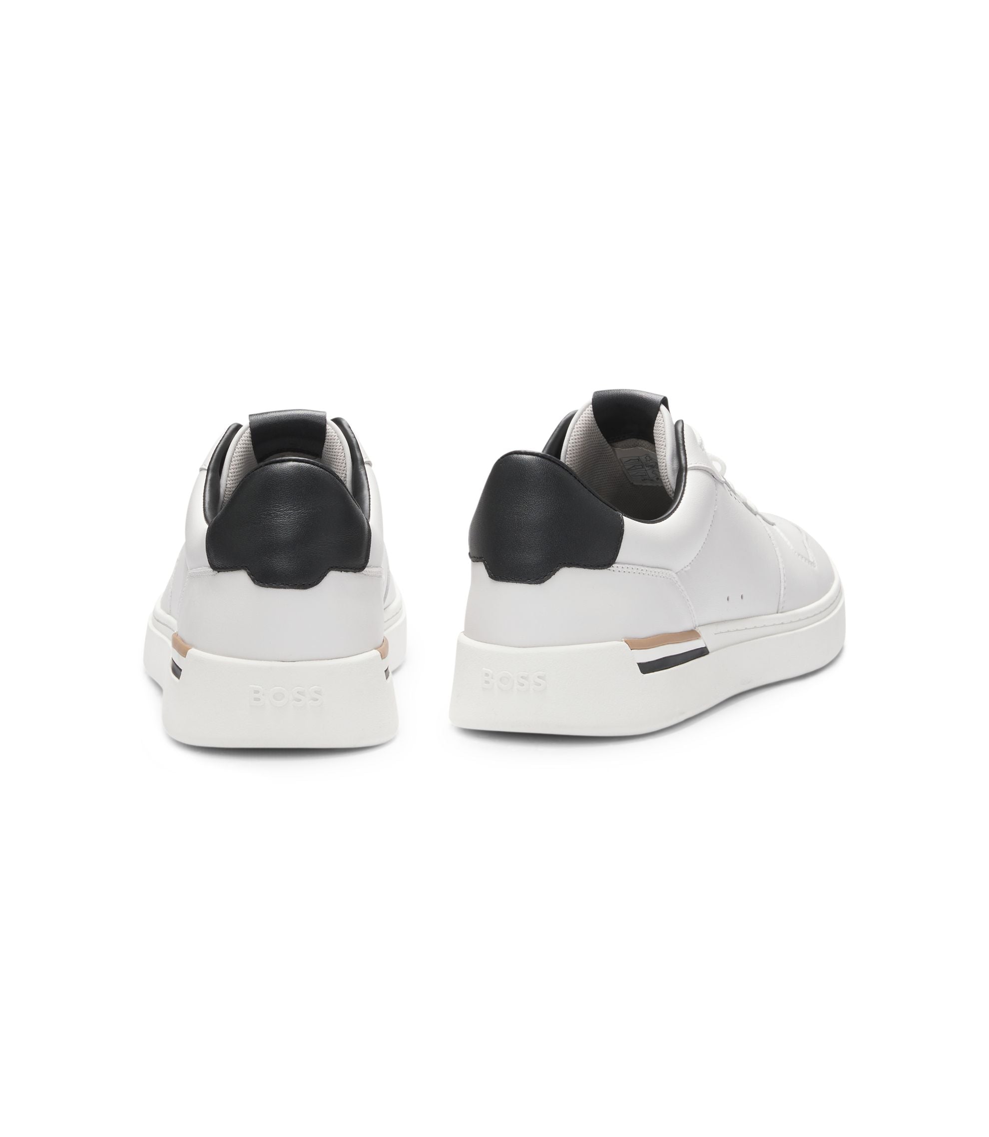 Boss Logo Detail Trainers In Leather White White