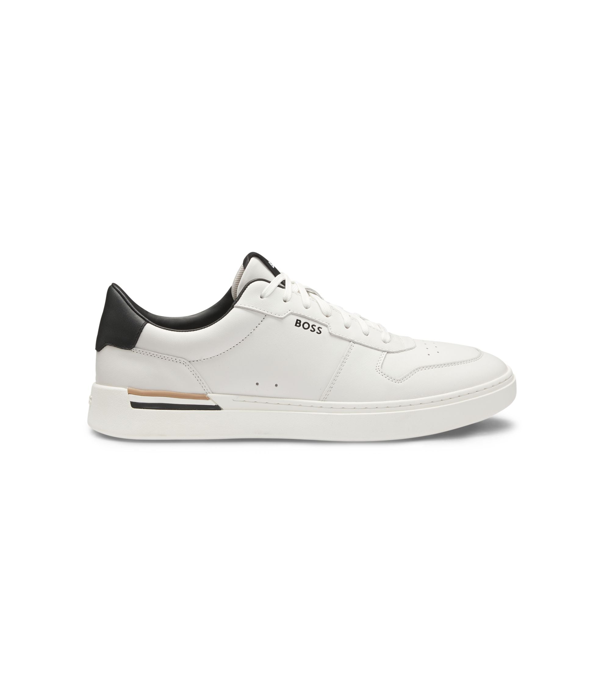 Boss Logo Detail Trainers In Leather White White