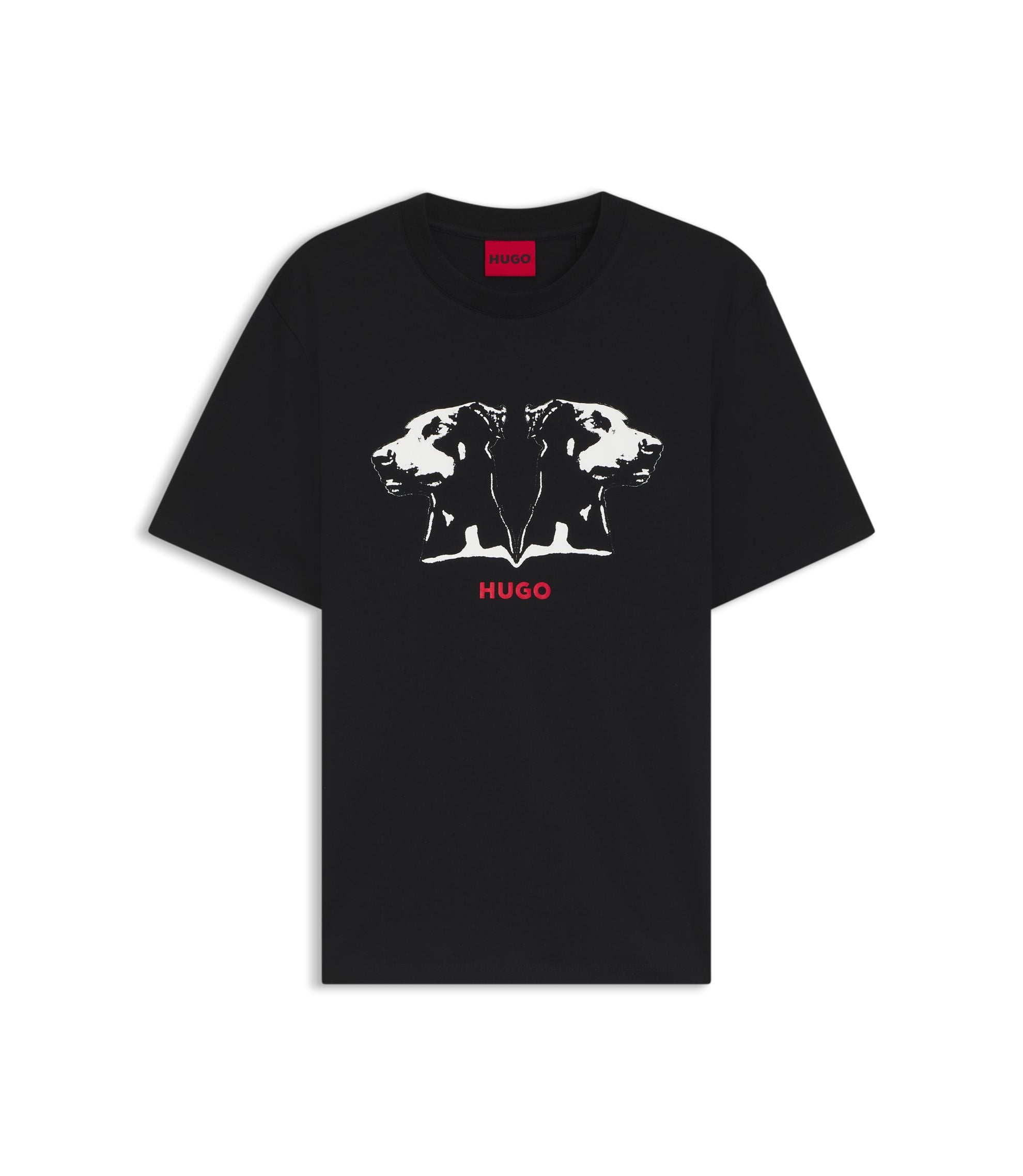 Hugo Dobermann Print T Shirt In Cotton Jersey Black