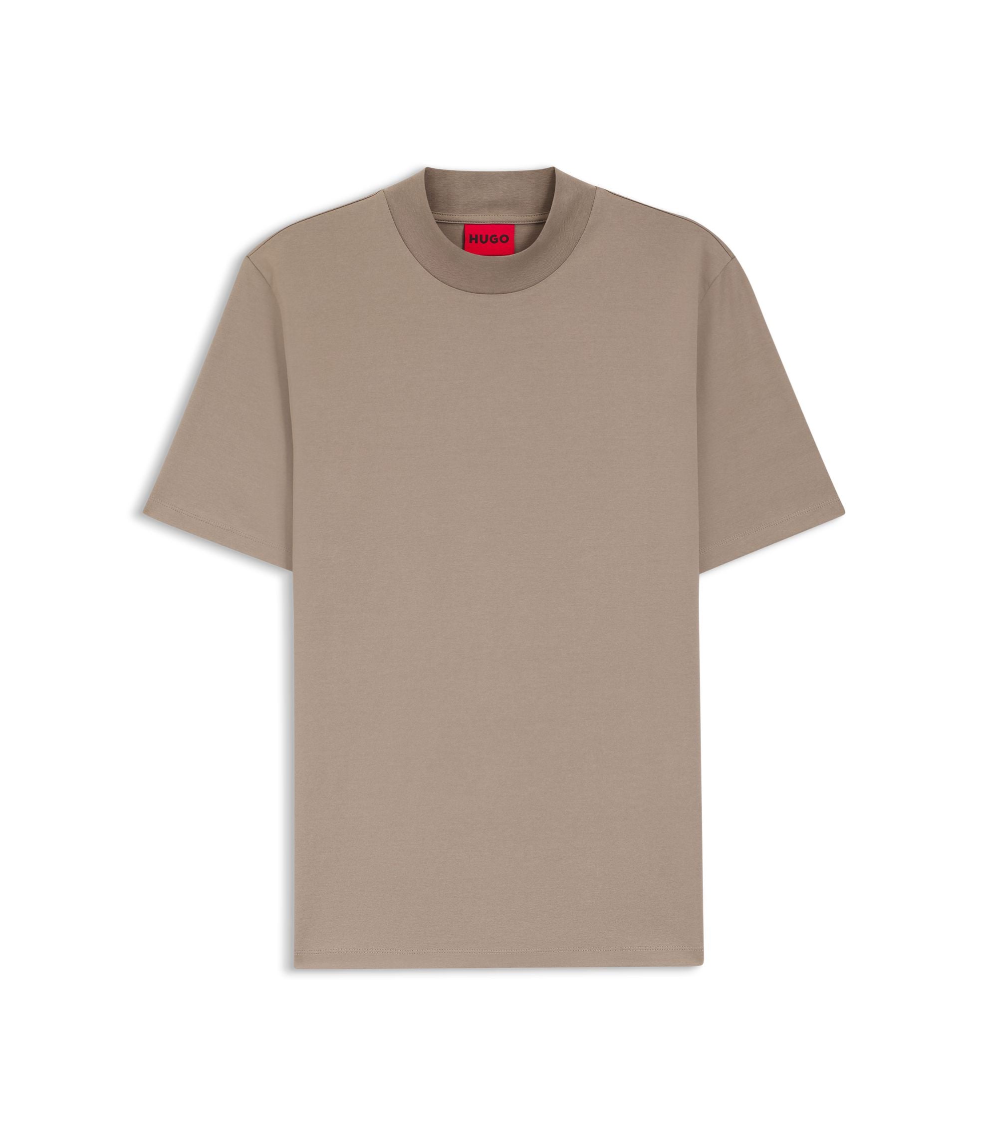 Hugo Stand Collar Slim Fit T Shirt In Stretch Cotton Light Brown