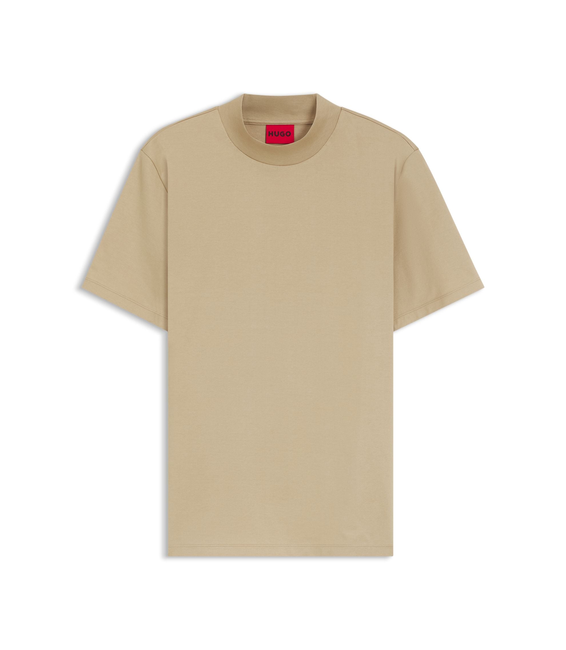 Hugo Stand Collar Slim Fit T Shirt In Stretch Cotton Beige