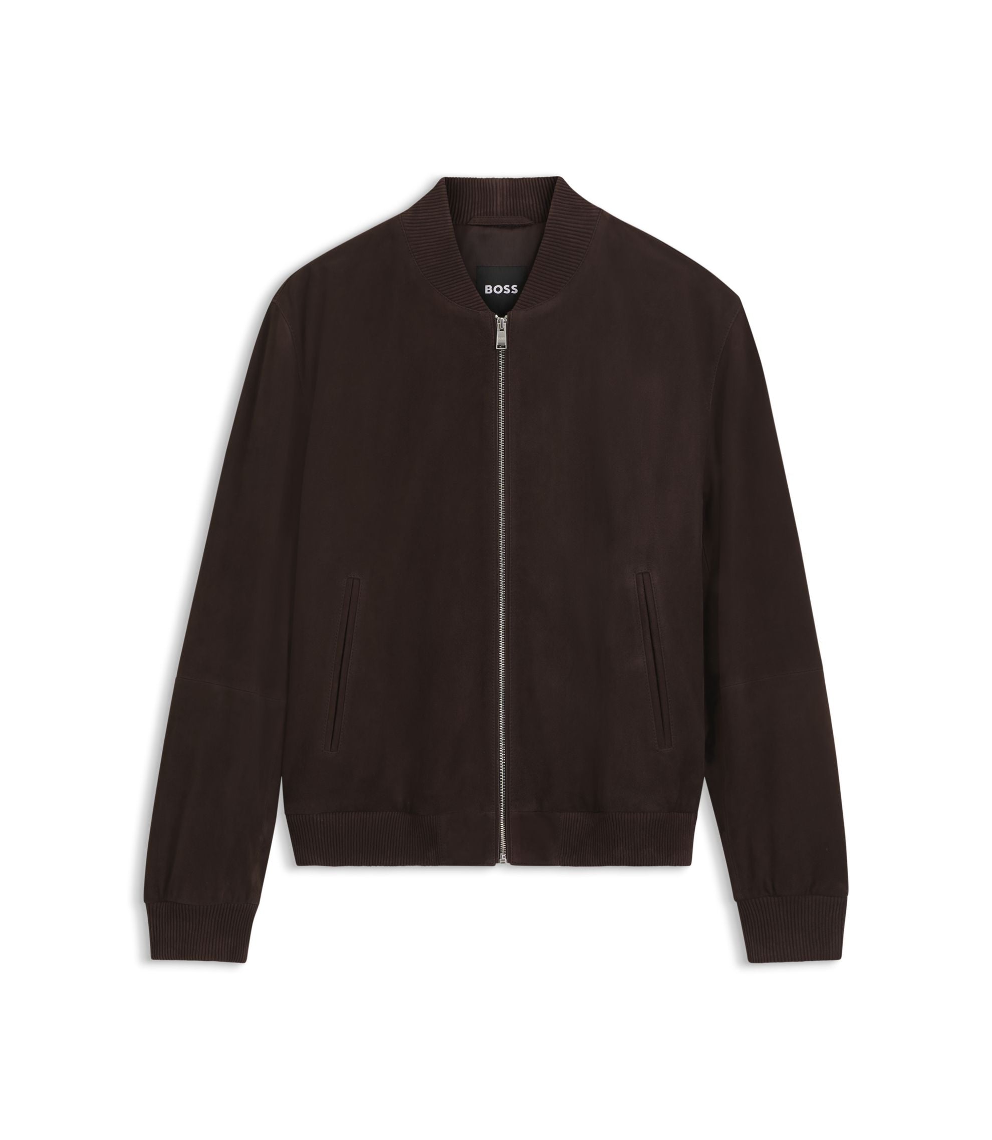 Boss Regular Fit Jacket In Suede Dark Brown