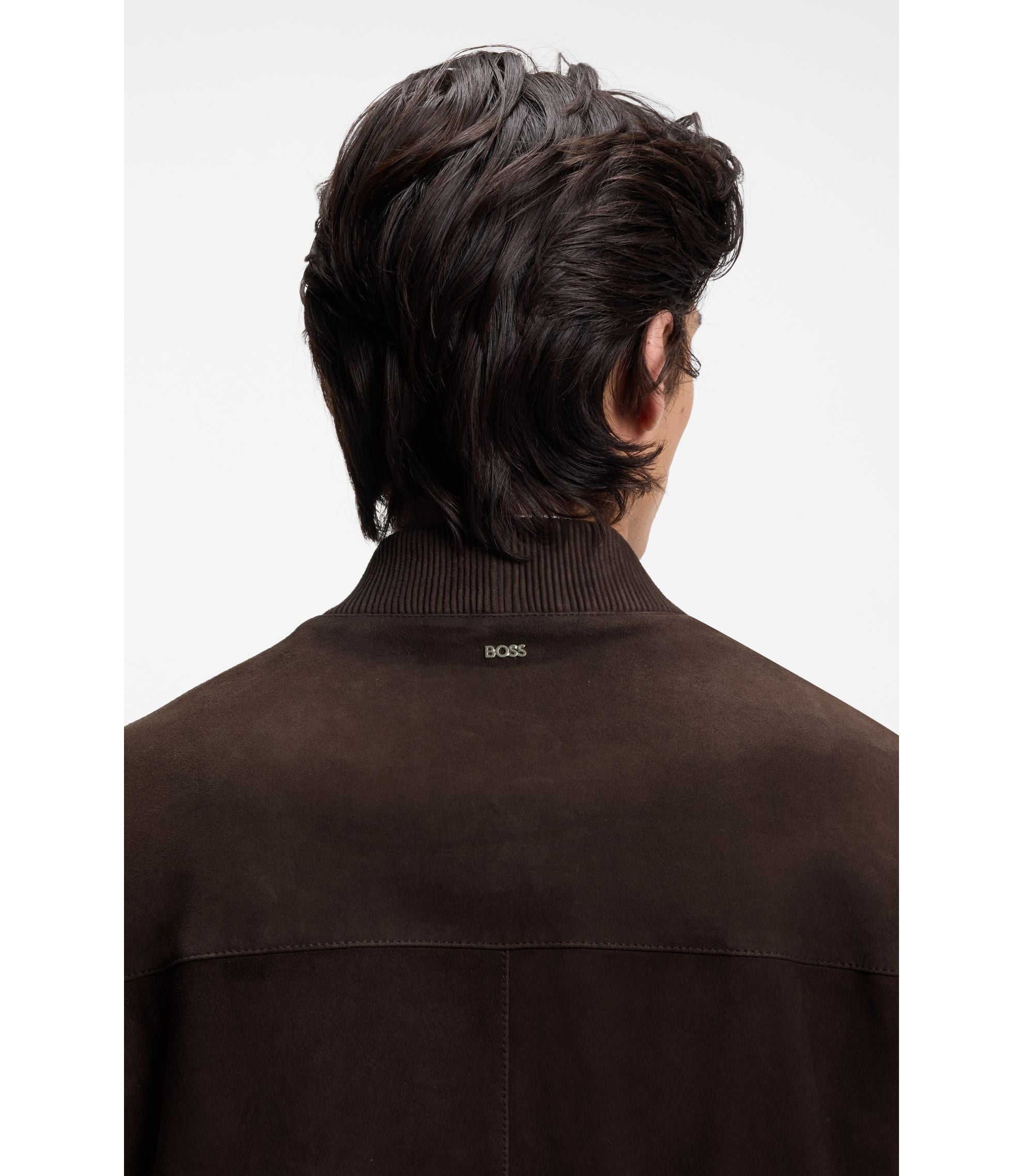 Boss Regular Fit Jacket In Suede Dark Brown