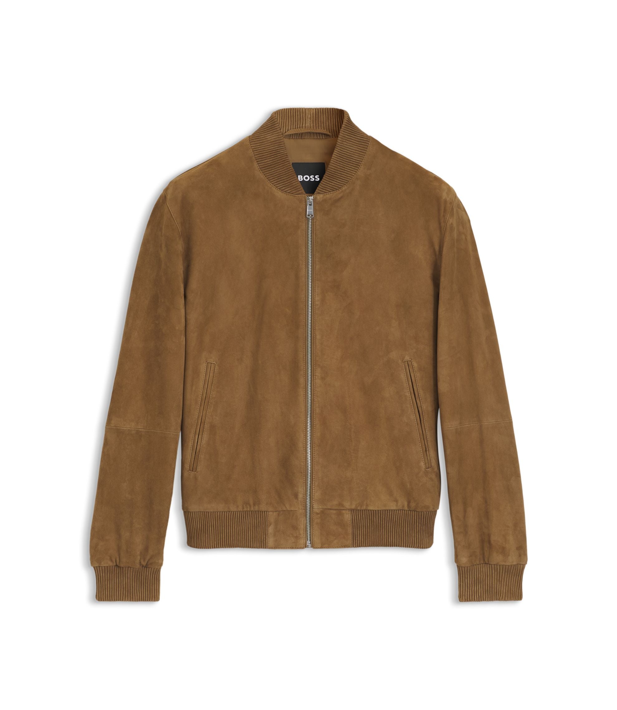 Boss Regular Fit Jacket In Suede Khaki