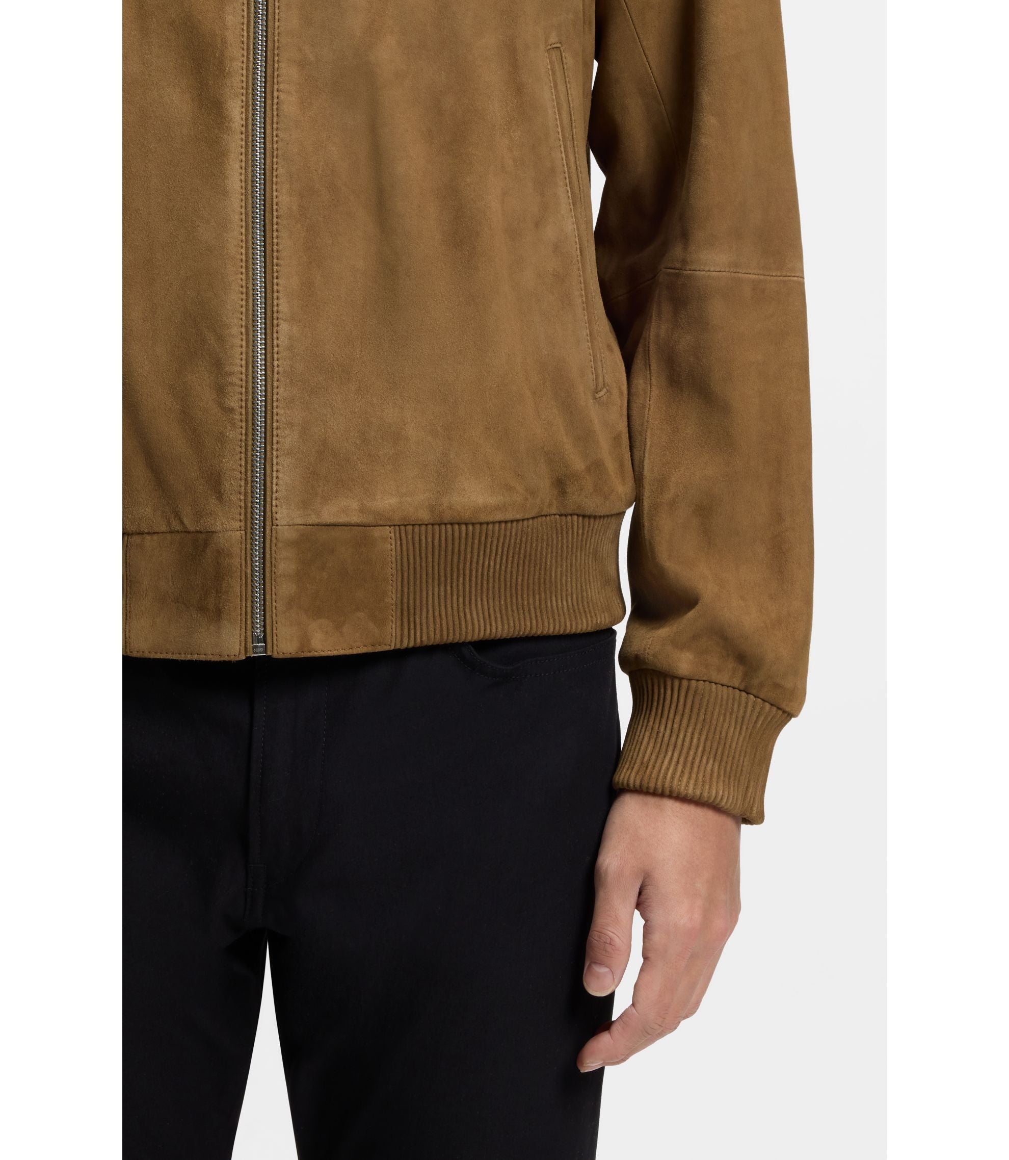 Boss Regular Fit Jacket In Suede Khaki