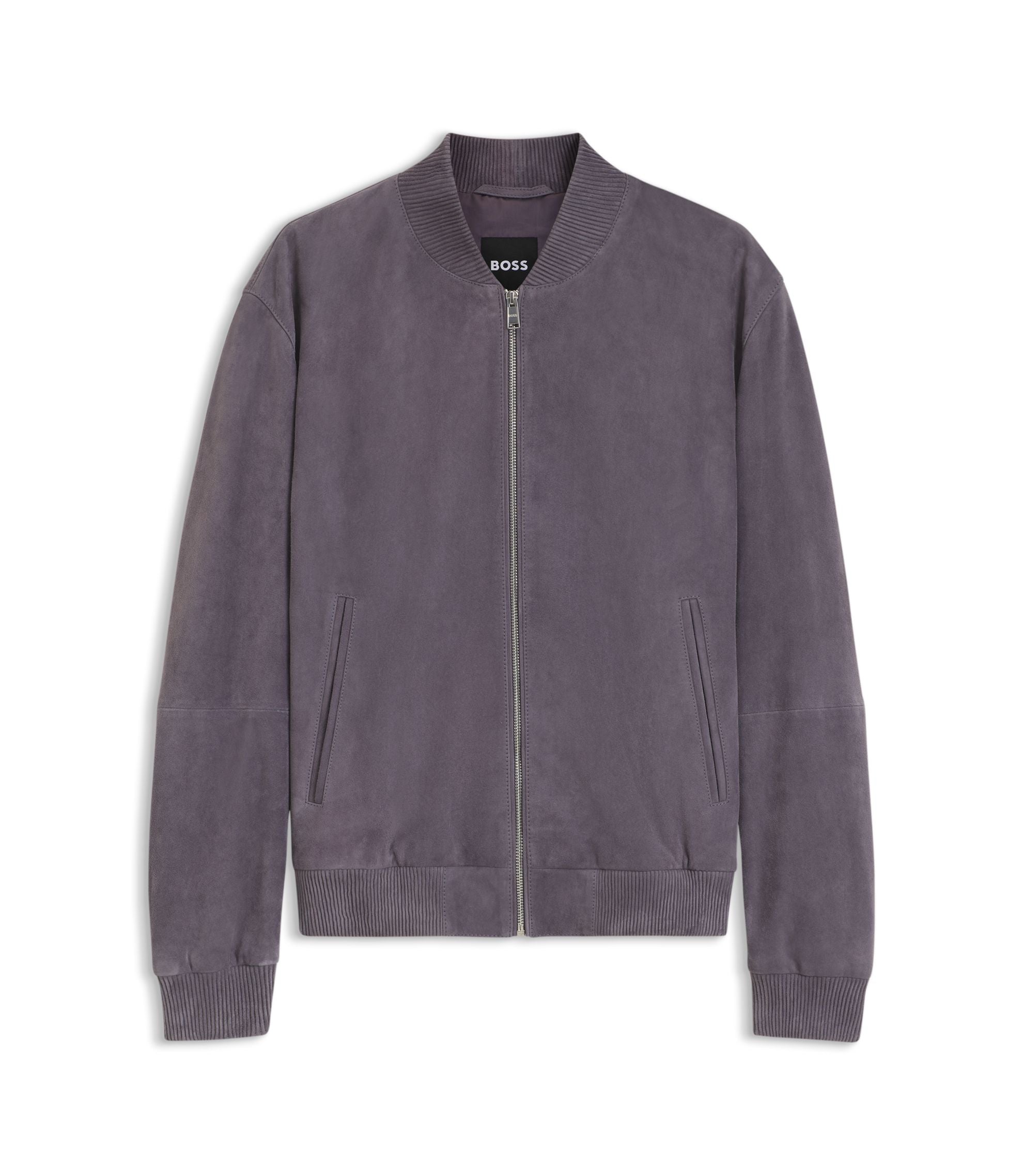 Boss Regular Fit Jacket In Suede Purple