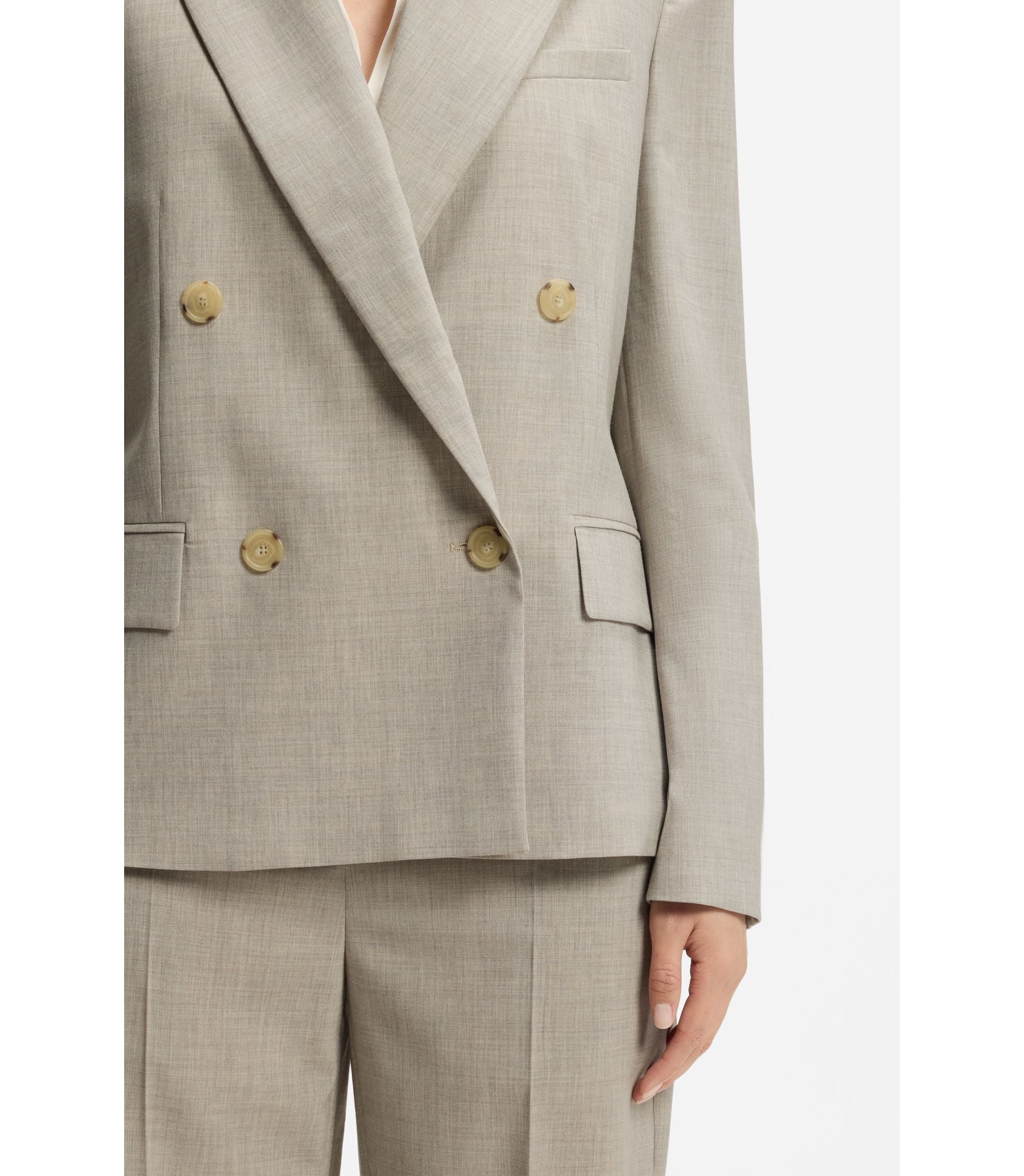 Boss Regular Fit Blazer In Melange Virgin Wool Light Beige Women's