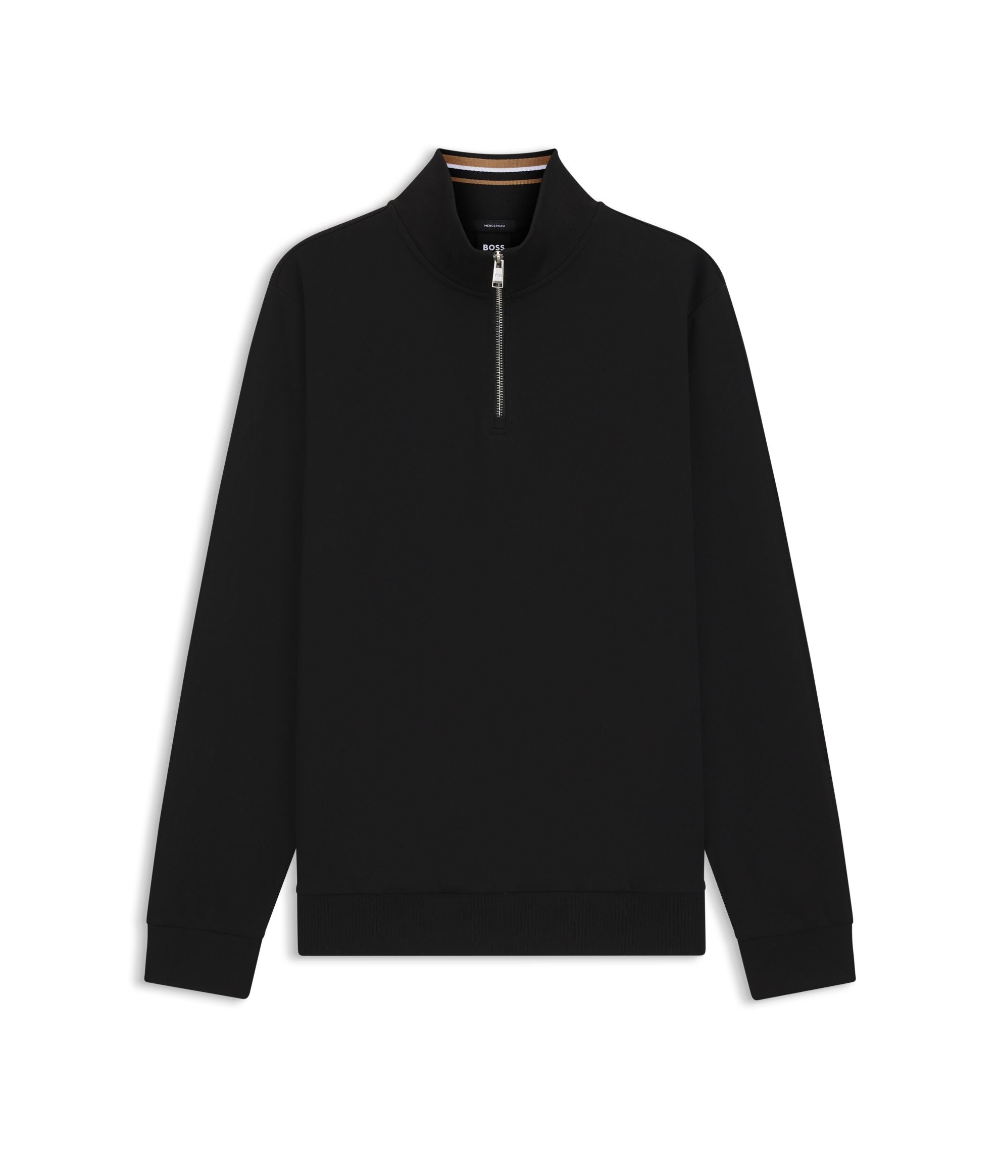 Boss Zip Neck Sweatshirt In A Cotton Blend Black