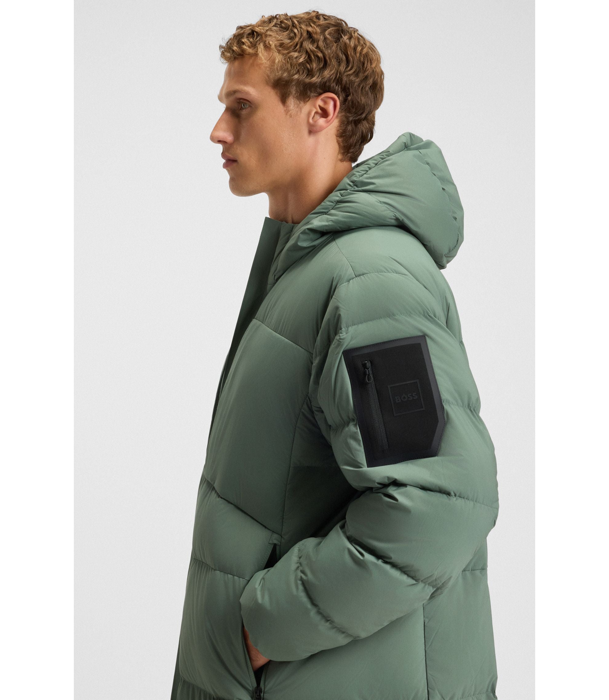 Boss Down Filled Long Jacket With Water Repellent Finish Light Green