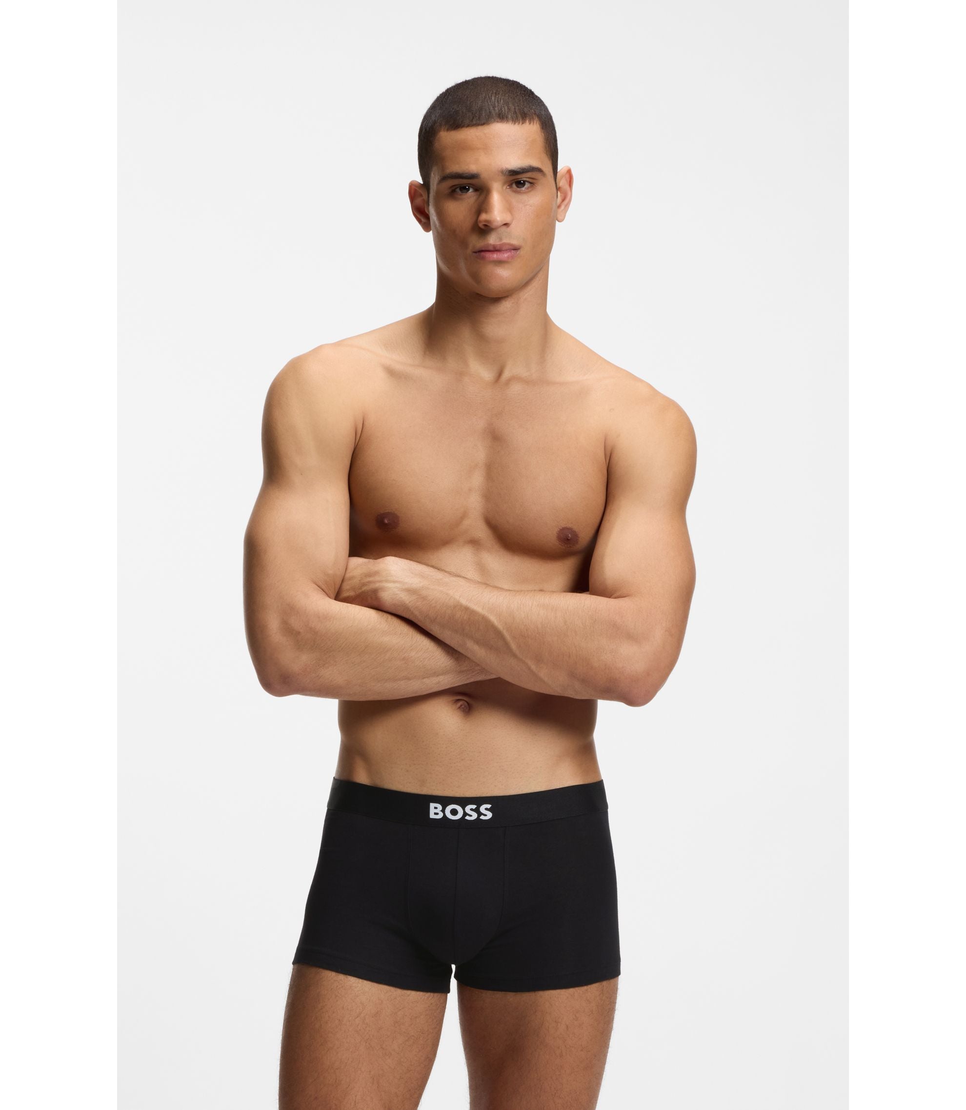 Boss Three Pack Of Stretch Cotton Trunks Light Grey