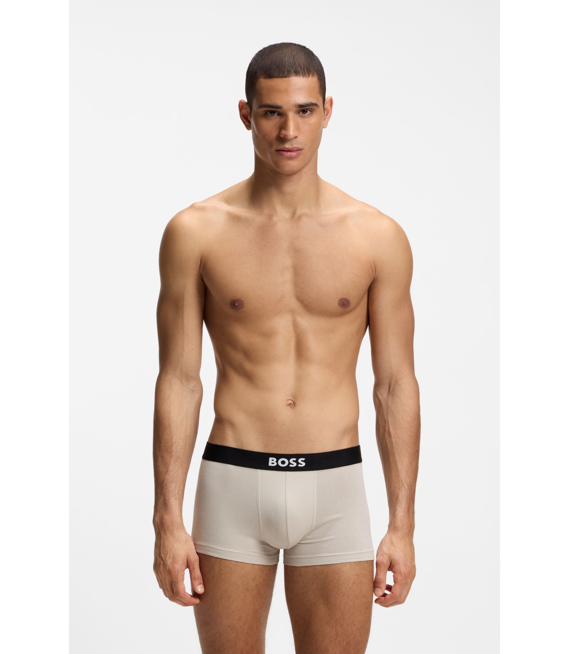 Boss Three Pack Of Stretch Cotton Trunks Light Grey