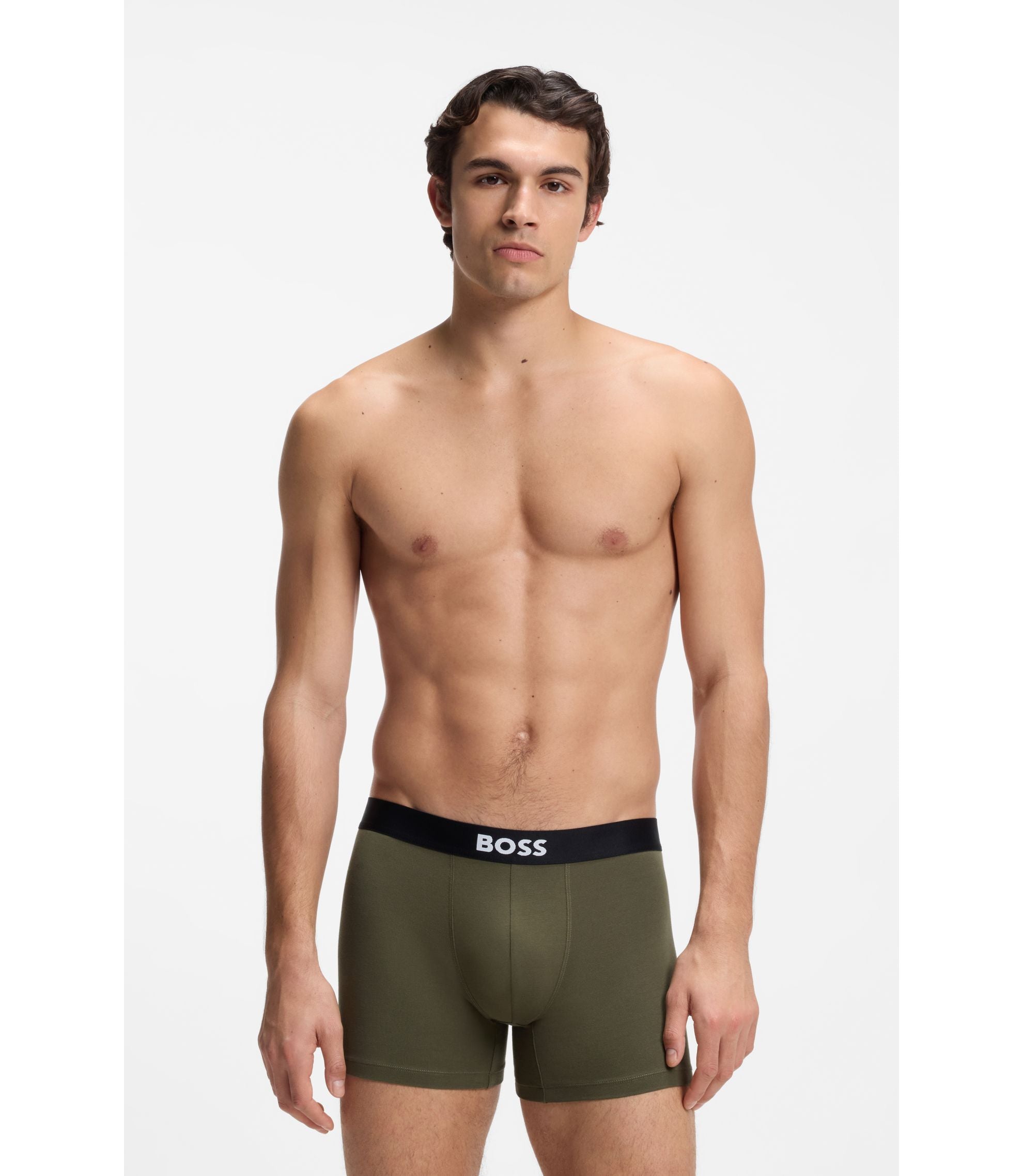 Boss Three Pack Of Boxer Briefs In Stretch Cotton Light Green