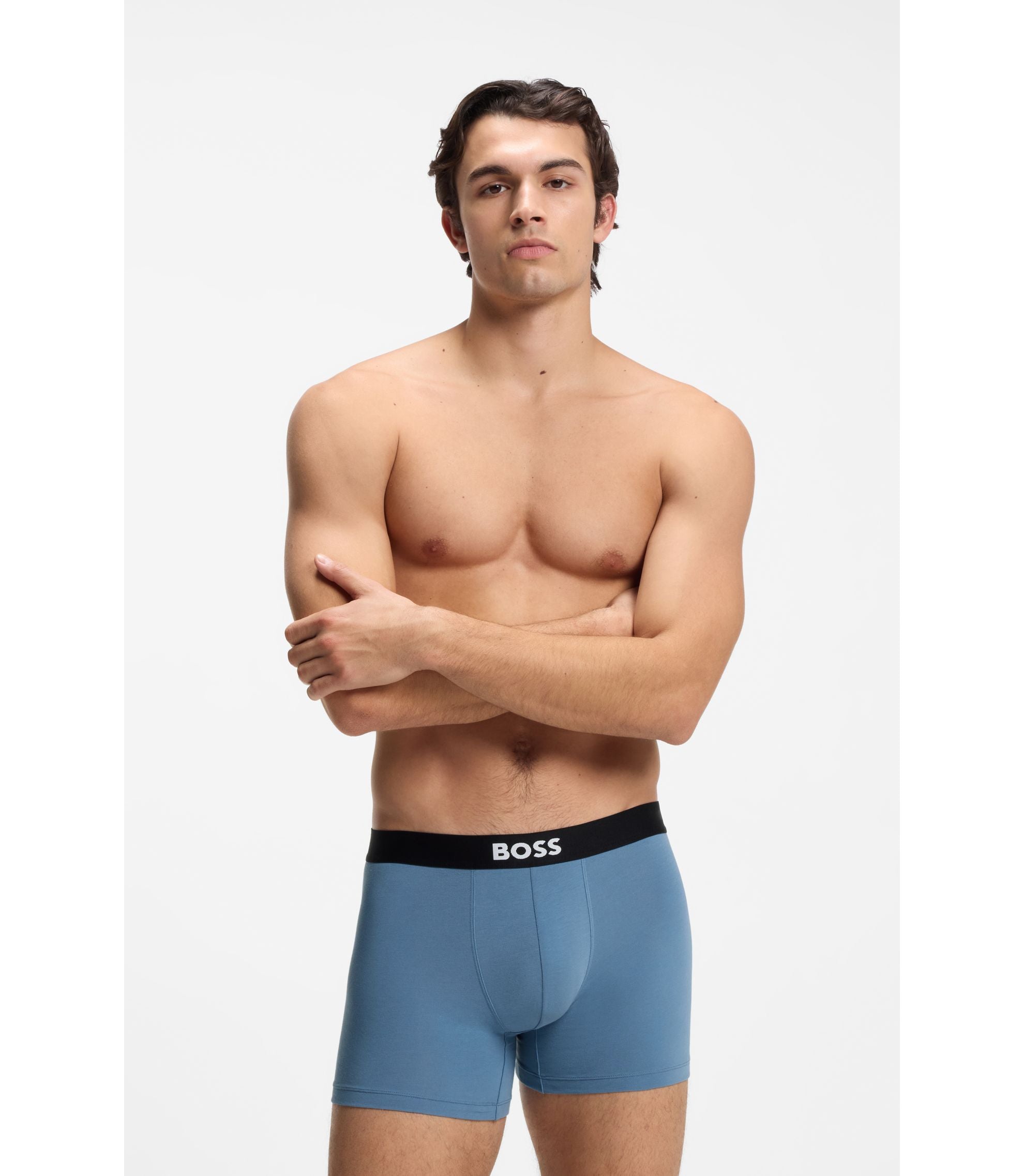 Boss Three Pack Of Boxer Briefs In Stretch Cotton Light Green